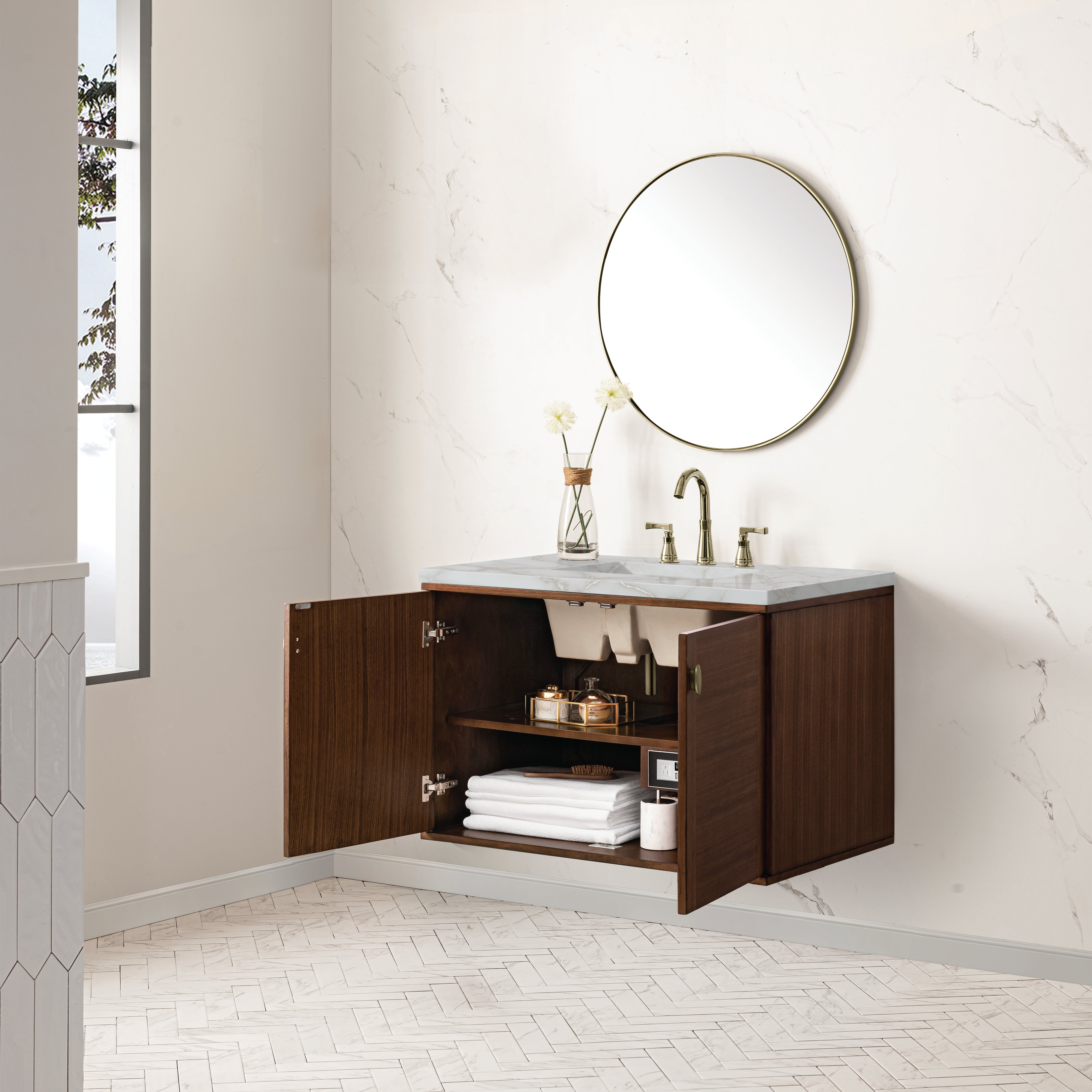 James Martin Amberly 36" Single Vanity in Mid-Century Walnut with 3cm Countertop