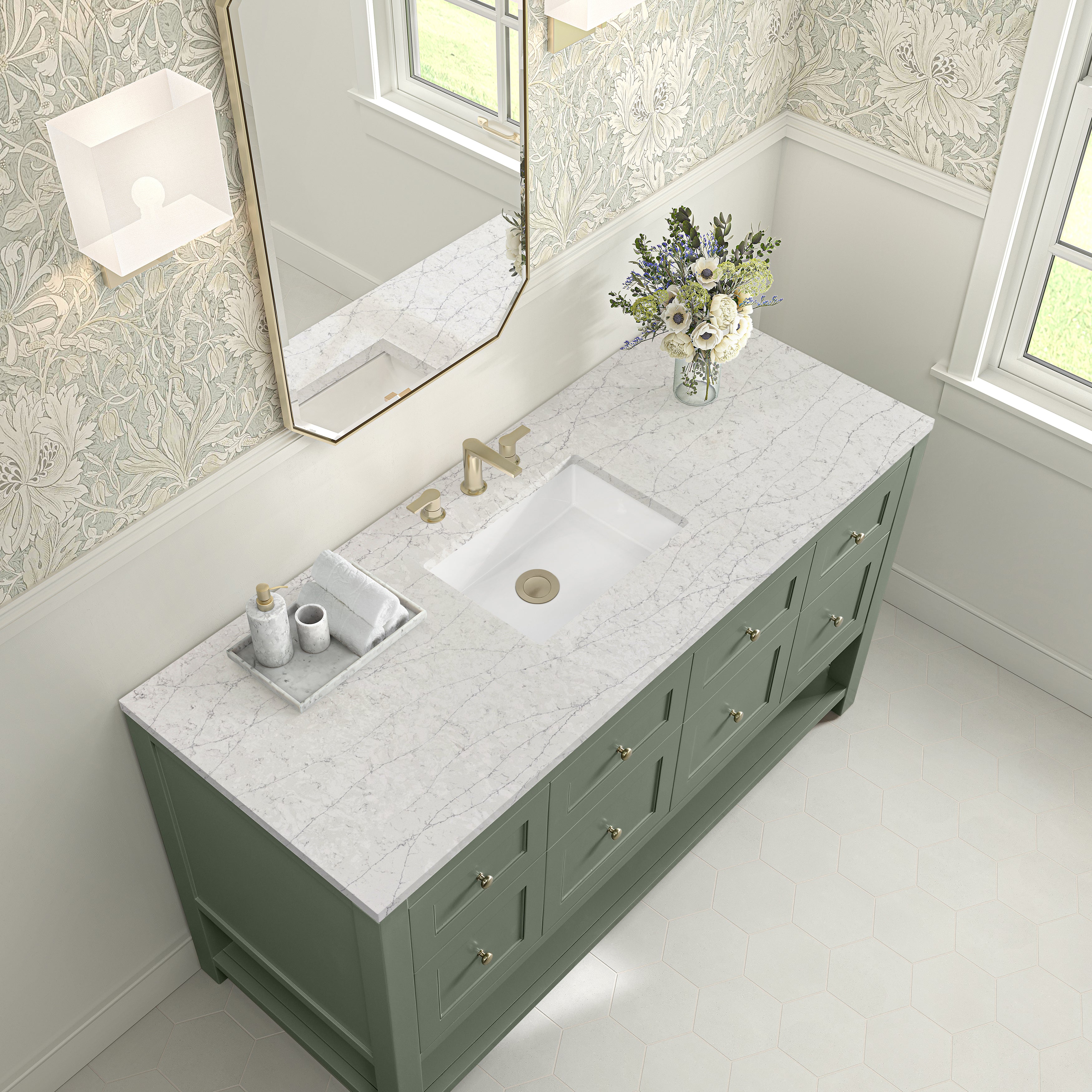 James Martin Breckenridge 60" Single Vanity in Smokey Celadon with 3cm Countertop