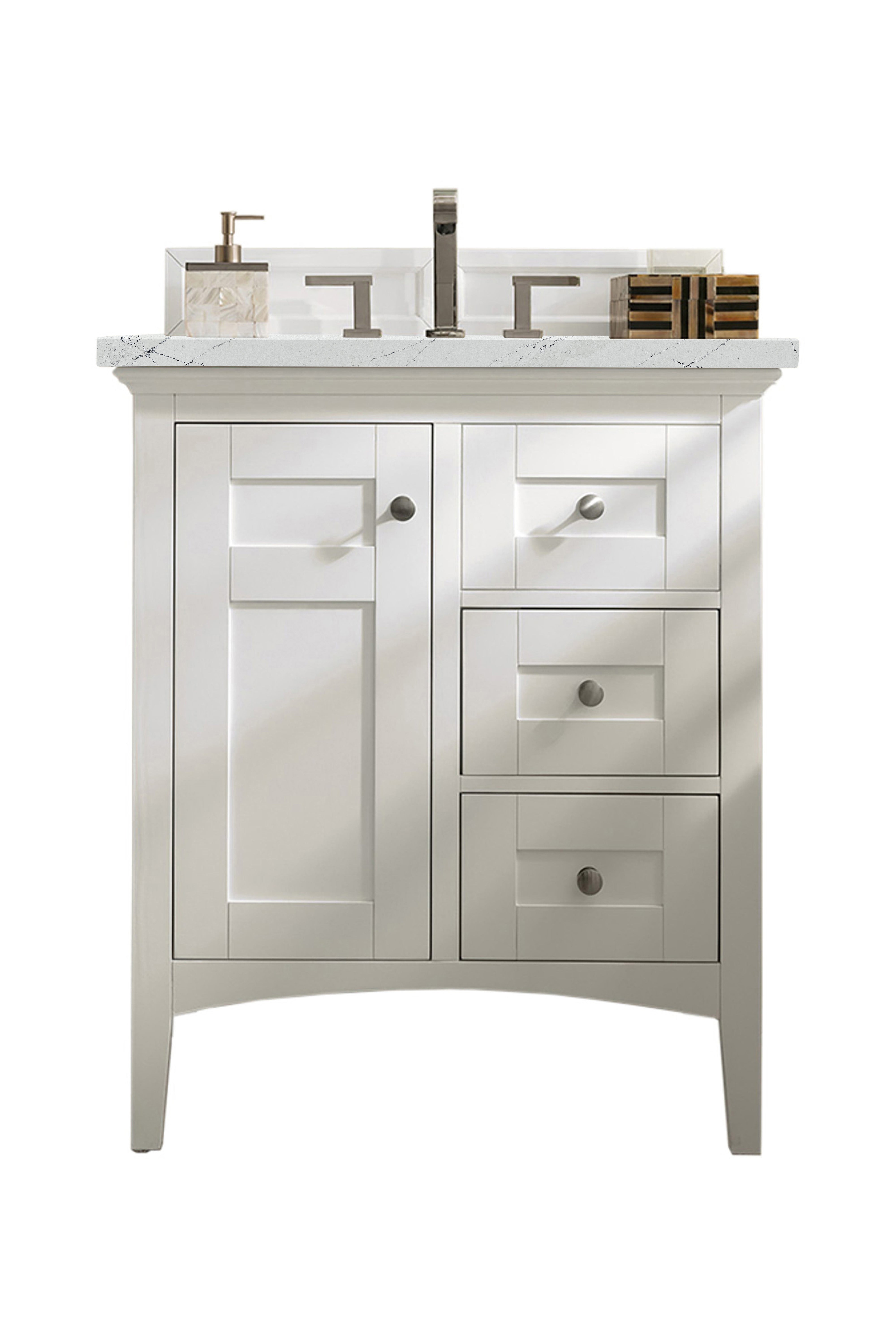 James Martin Palisades 30" Single Vanity in Bright White with 3cm Countertop