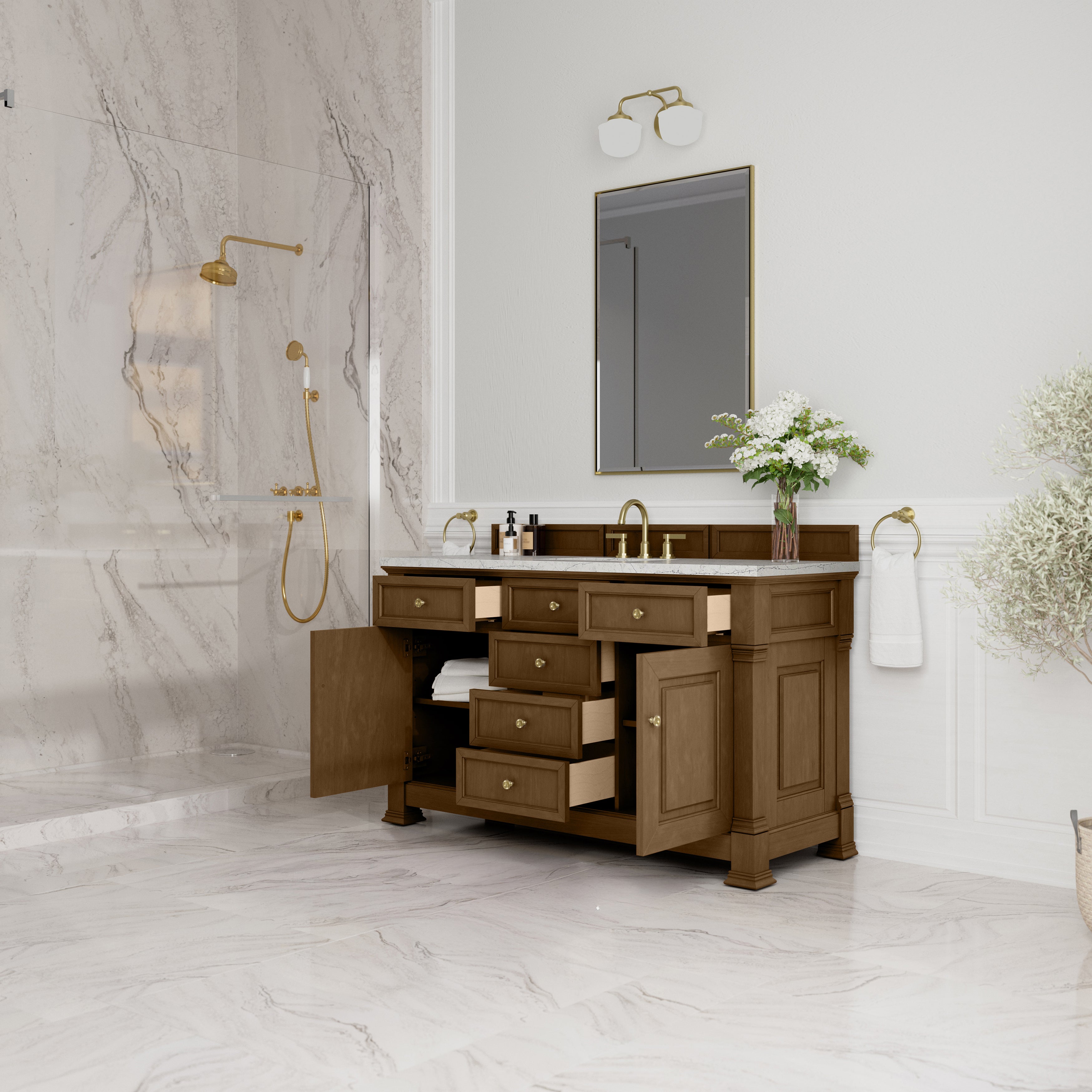 James Martin Brookfield 60" Single Vanity in Honey Oak with 3cm Countertop