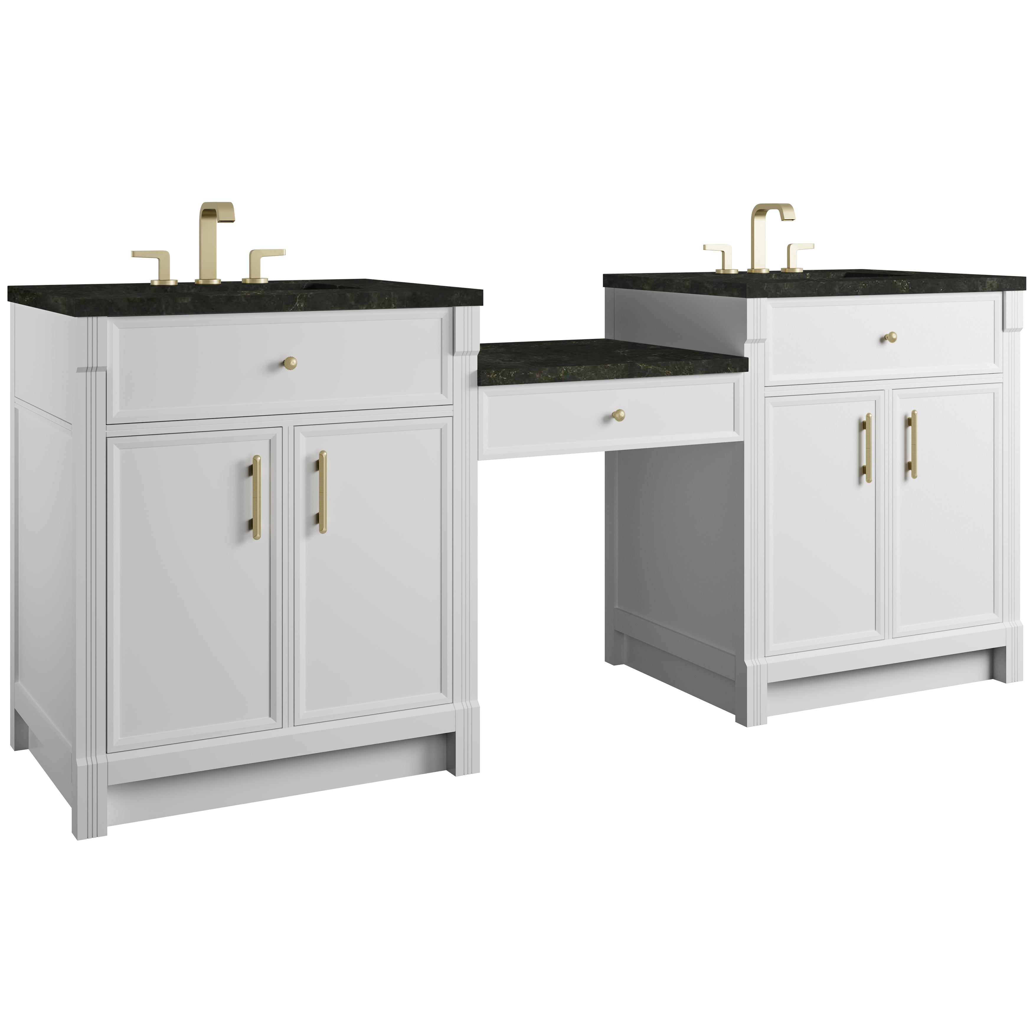 James Martin Bellshire 84" Dual Vanity Set with 24" Make-Up Counter in Bright White with 3cm Countertop