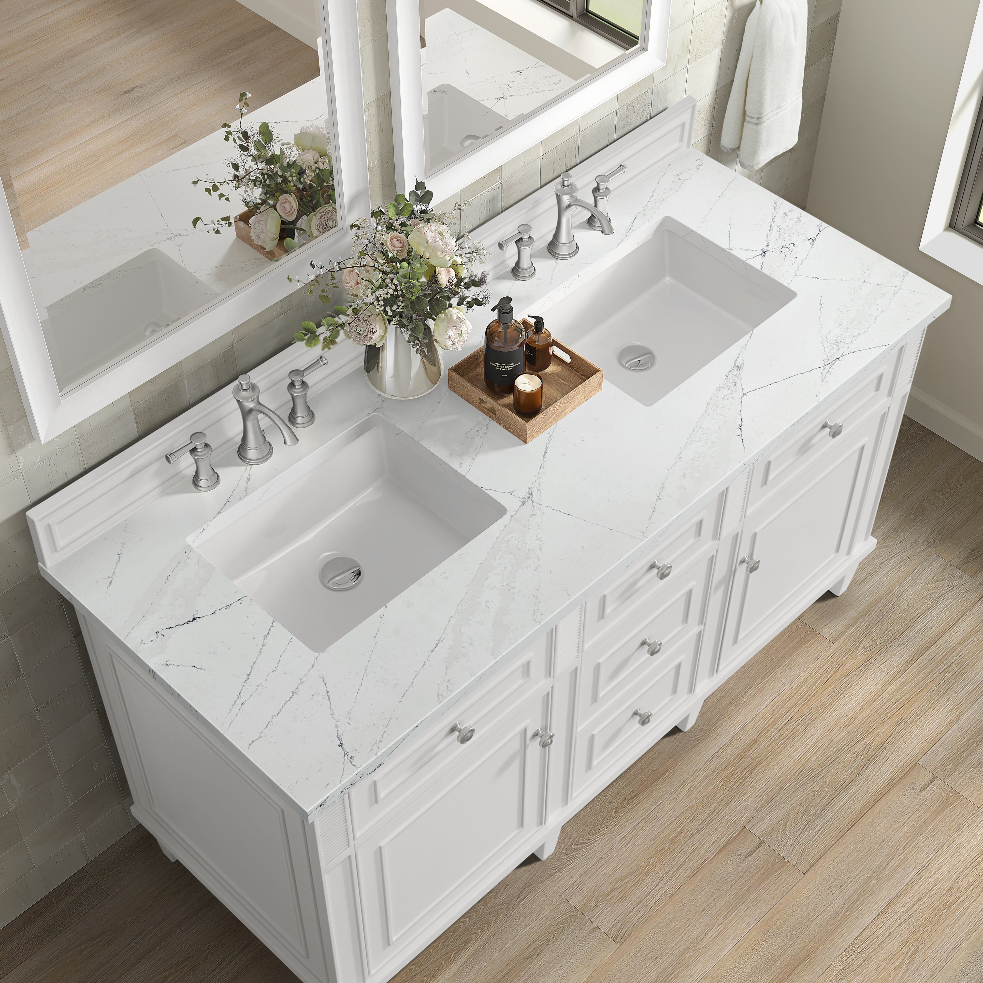 James Martin Lorelai 60" Double Vanity in Bright White with 3cm Countertop