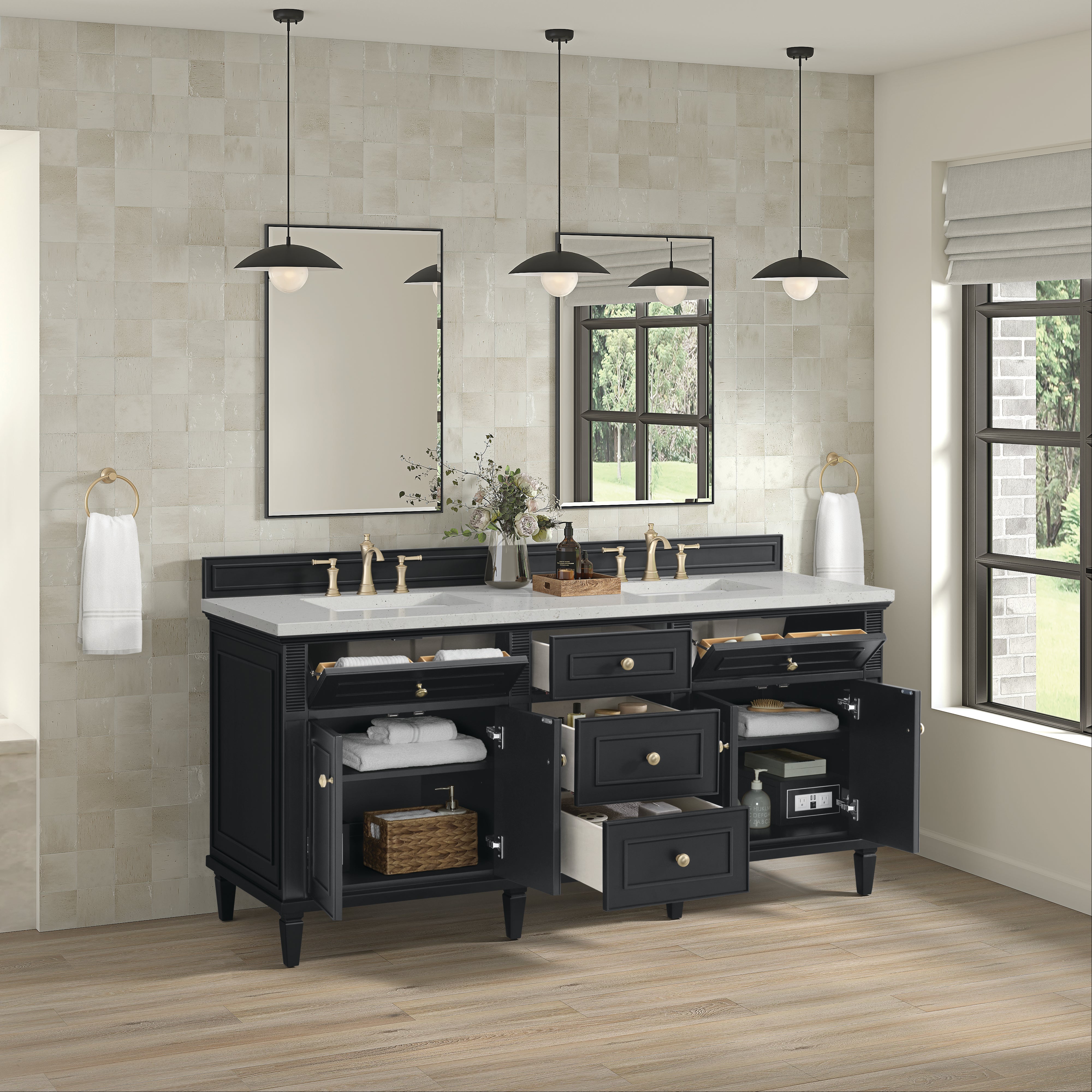 James Martin Lorelai 72" Double Vanity in Black Onyx with 3cm Countertop