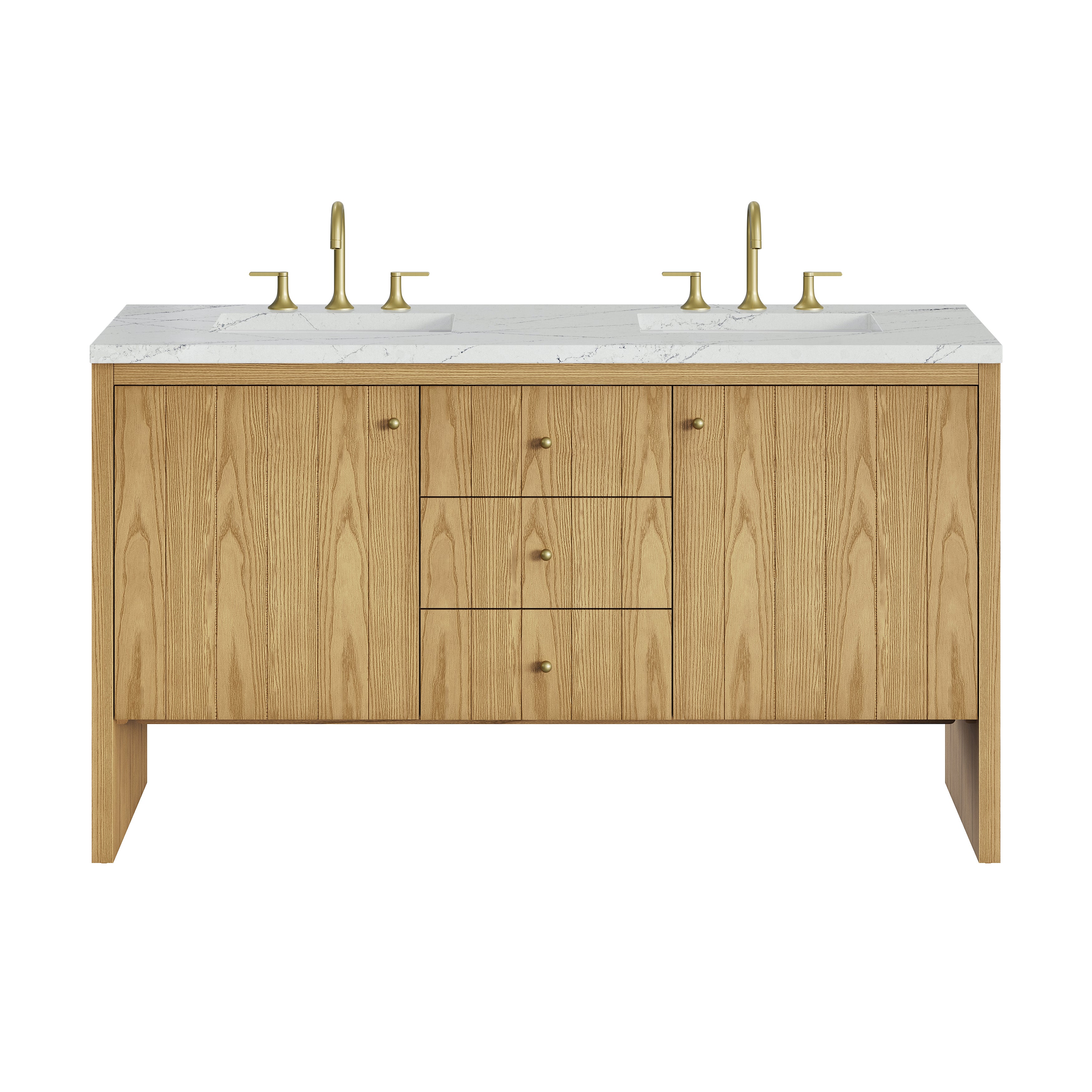 James Martin Hudson 60" Double Vanity in Light Natural Oak with 3cm Countertop and FreePower Wireless Charger