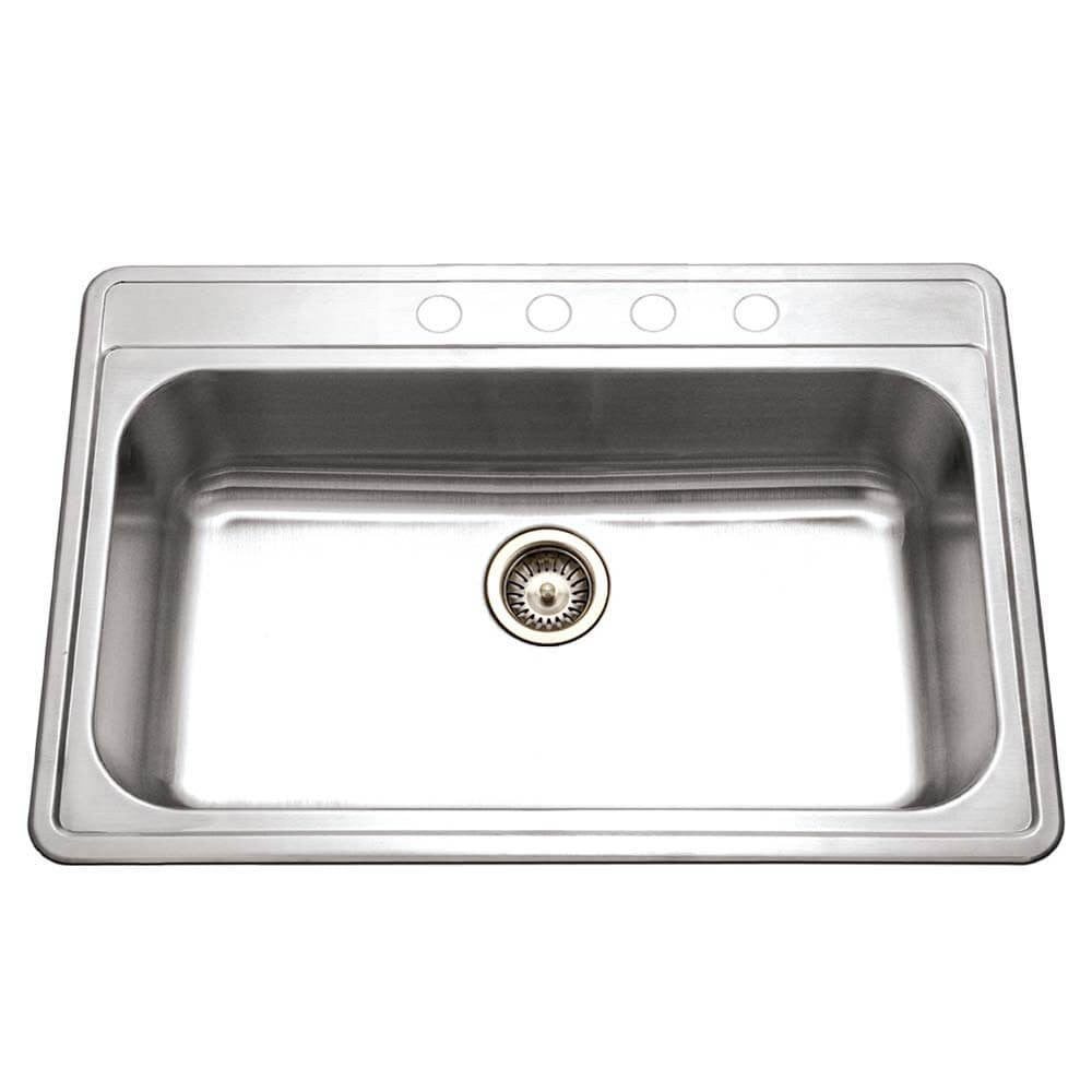 Houzer Premier 33 inch Stainless Steel Drop-in Topmount 4-hole Single Bowl Kitchen Sink - PGS-3122-4