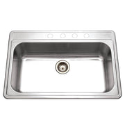 Houzer Premier 33 inch Stainless Steel Drop-in Topmount 4-hole Single Bowl Kitchen Sink - PGS-3122-4