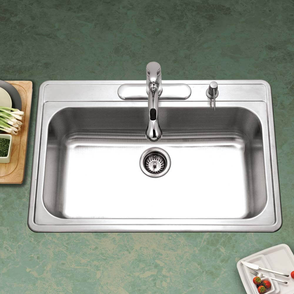 Houzer Premier 33 inch Stainless Steel Drop-in Topmount 4-hole Single Bowl Kitchen Sink - PGS-3122-4