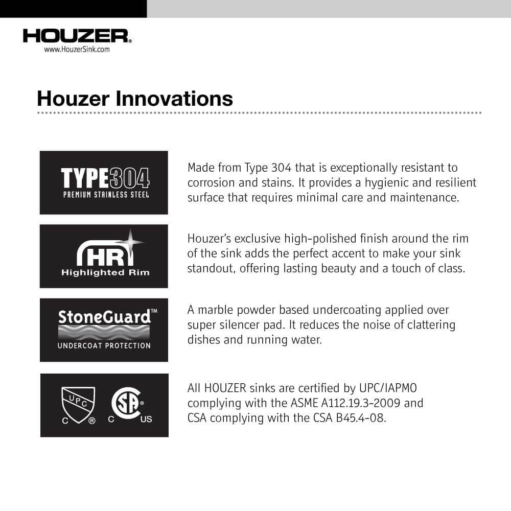 Houzer Premier 33 inch Stainless Steel Drop-in Topmount 4-hole Single Bowl Kitchen Sink - PGS-3122-4