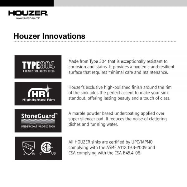 Houzer Premier 41 inch Stainless Steel Drop-in Topmount 4-hole Triple Bowl Kitchen Sink - PGT-4322