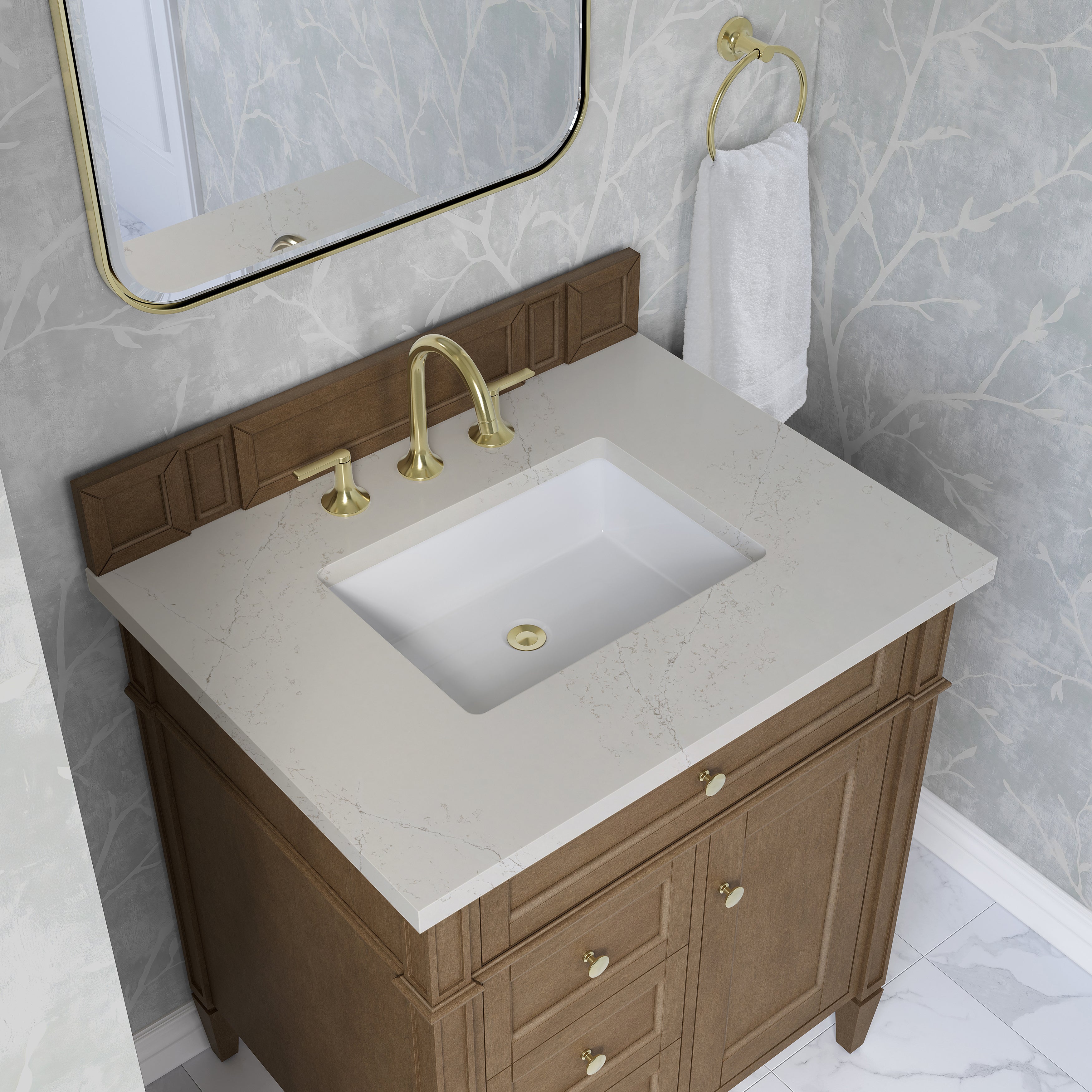 James Martin Brittany 30" Single Vanity in Pecan with 3cm Countertop
