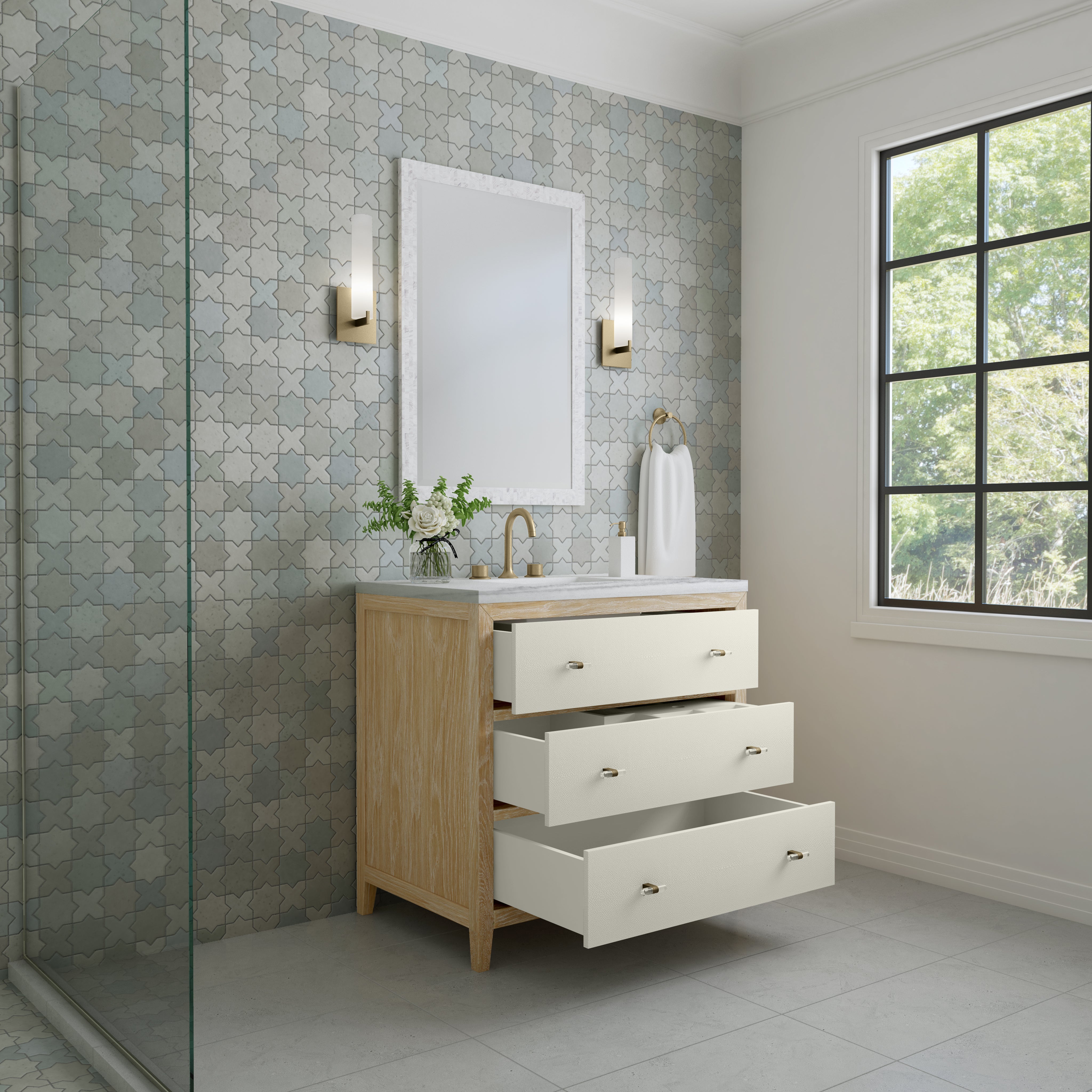 James Martin Celeste 36" Single Vanity in Sunwashed Oak with 3cm Countertop