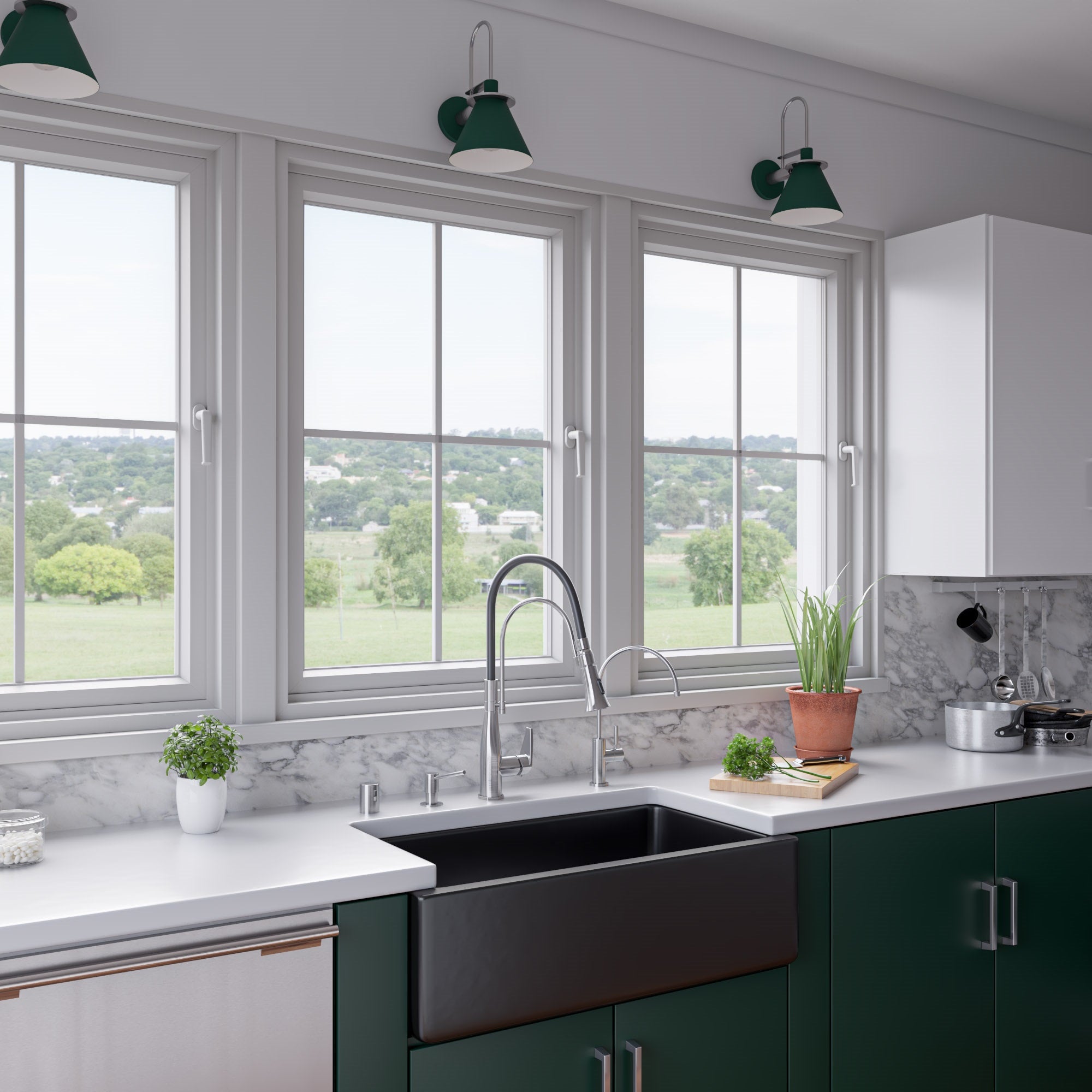 ALFI brand AB3318HS 33" x 18" Reversible Fluted / Smooth Fireclay Farm Sink