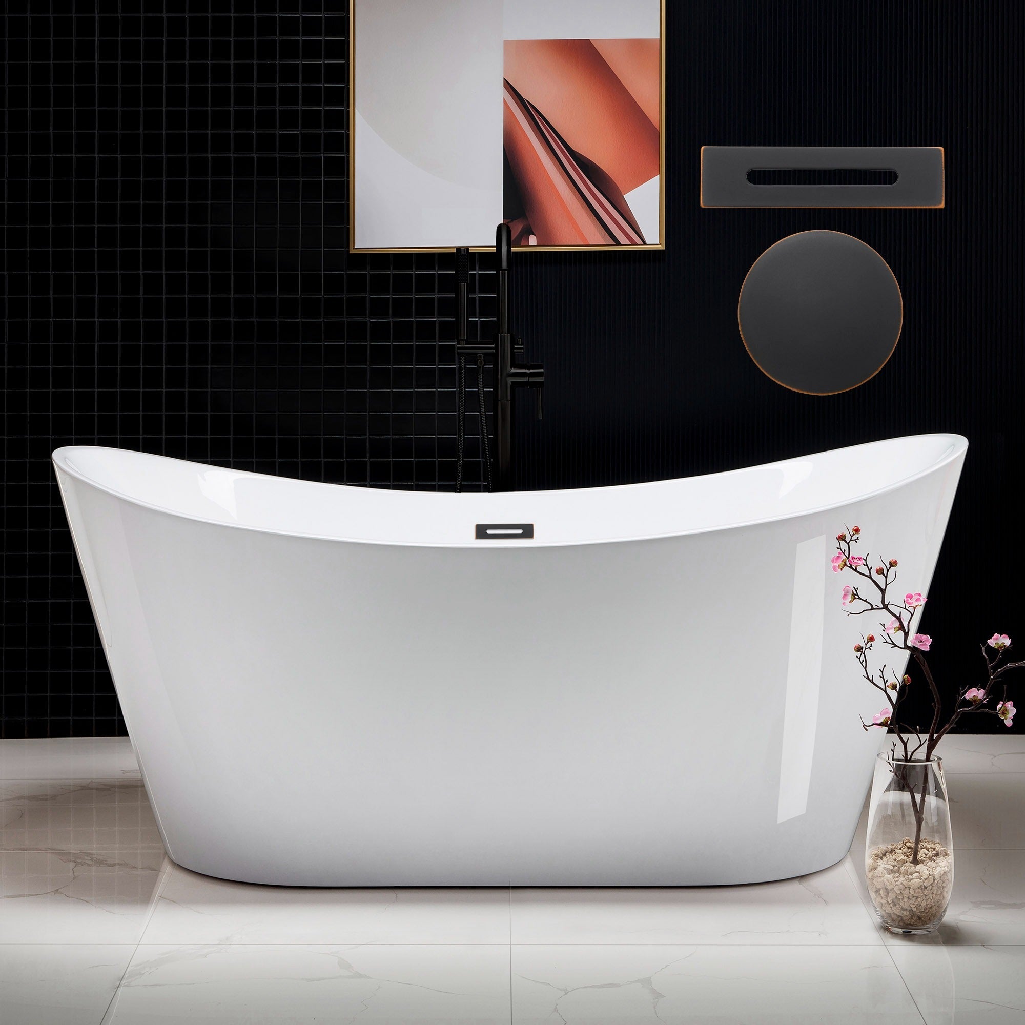 WOODBRIDGE 67" Acrylic Freestanding Bathtub Contemporary Soaking Tub with Drain & Overflow, B0010