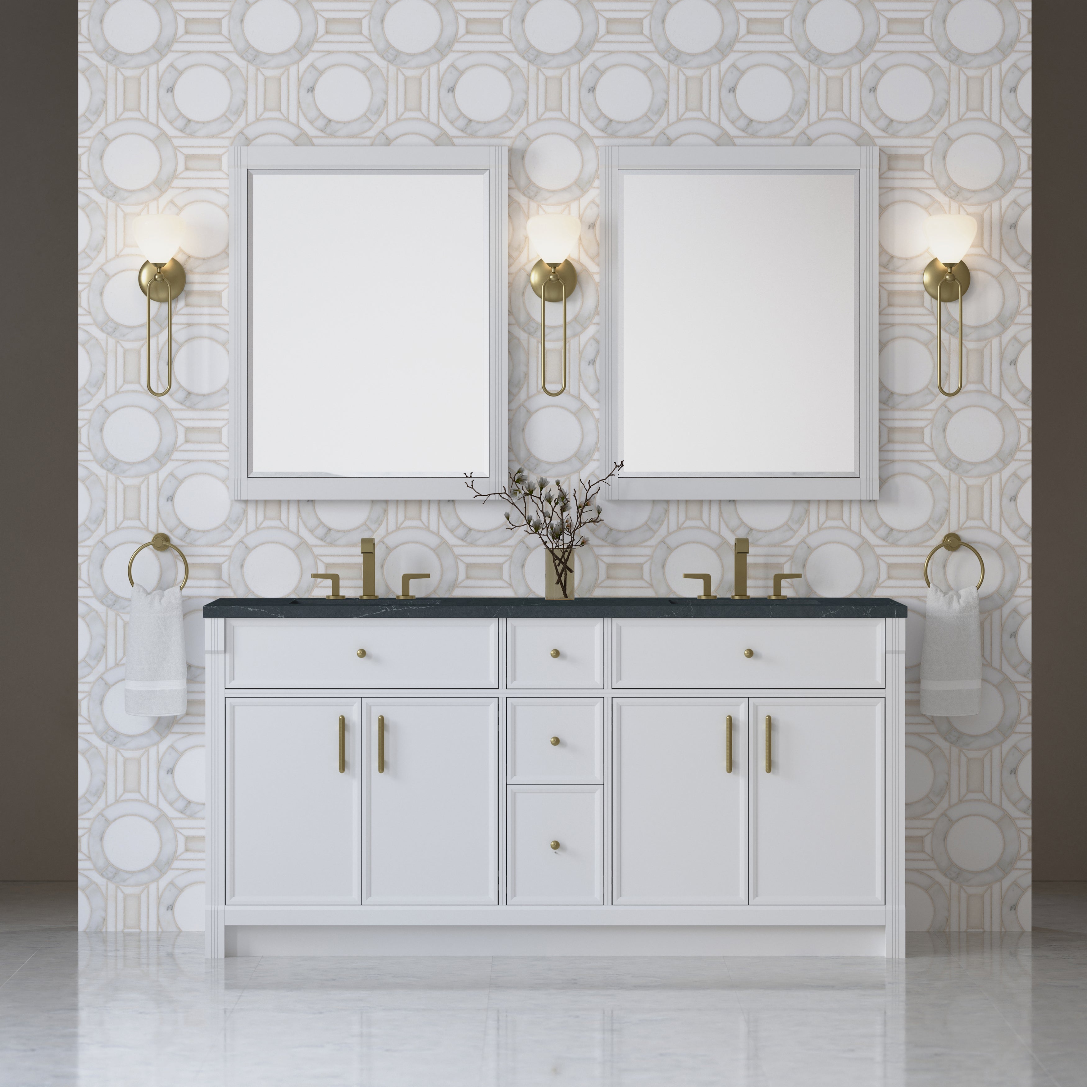 James Martin Bellshire 72" Double Vanity in Bright White with 3cm Countertop