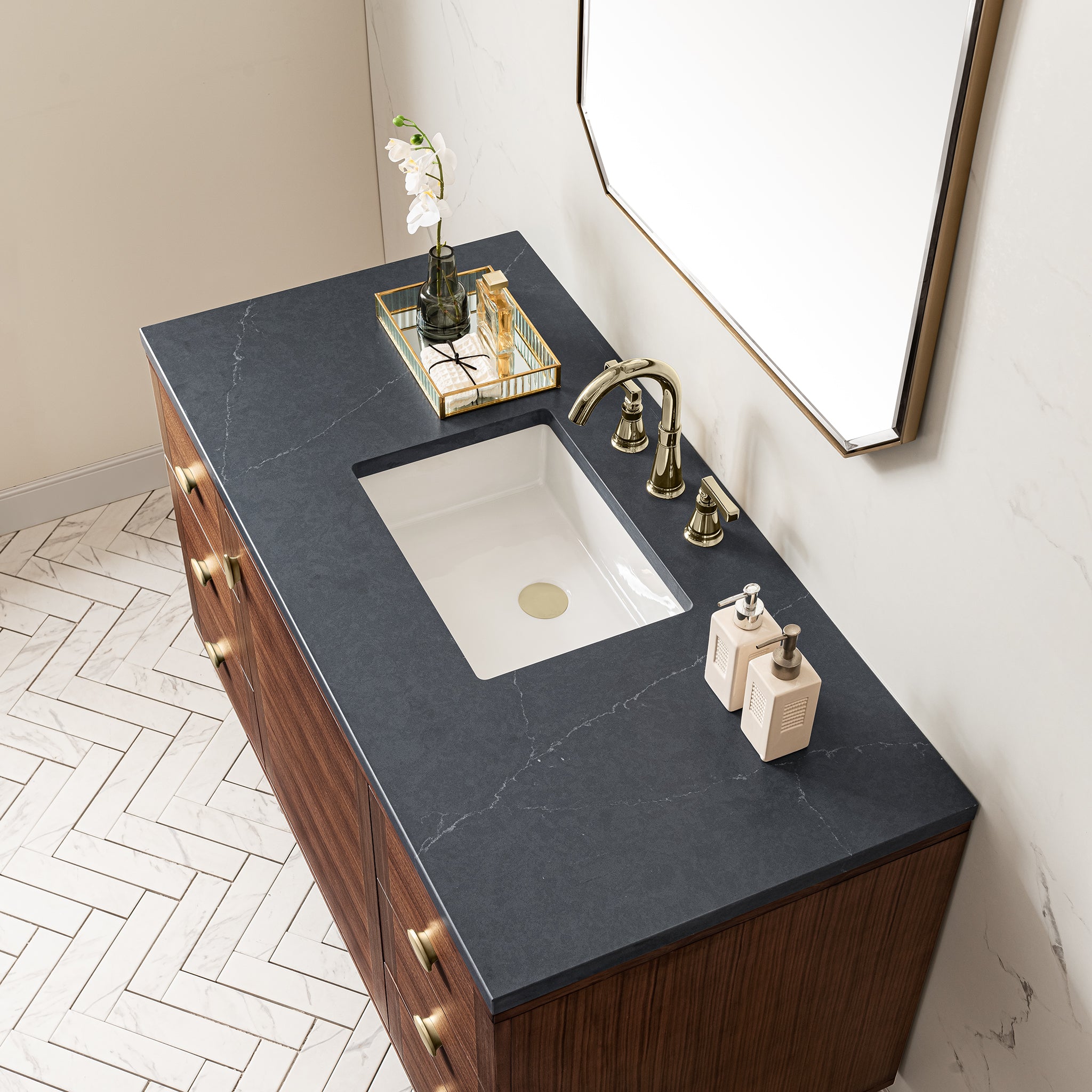 James Martin Amberly 48" Single Vanity in Mid-Century Walnut with 3cm Countertop