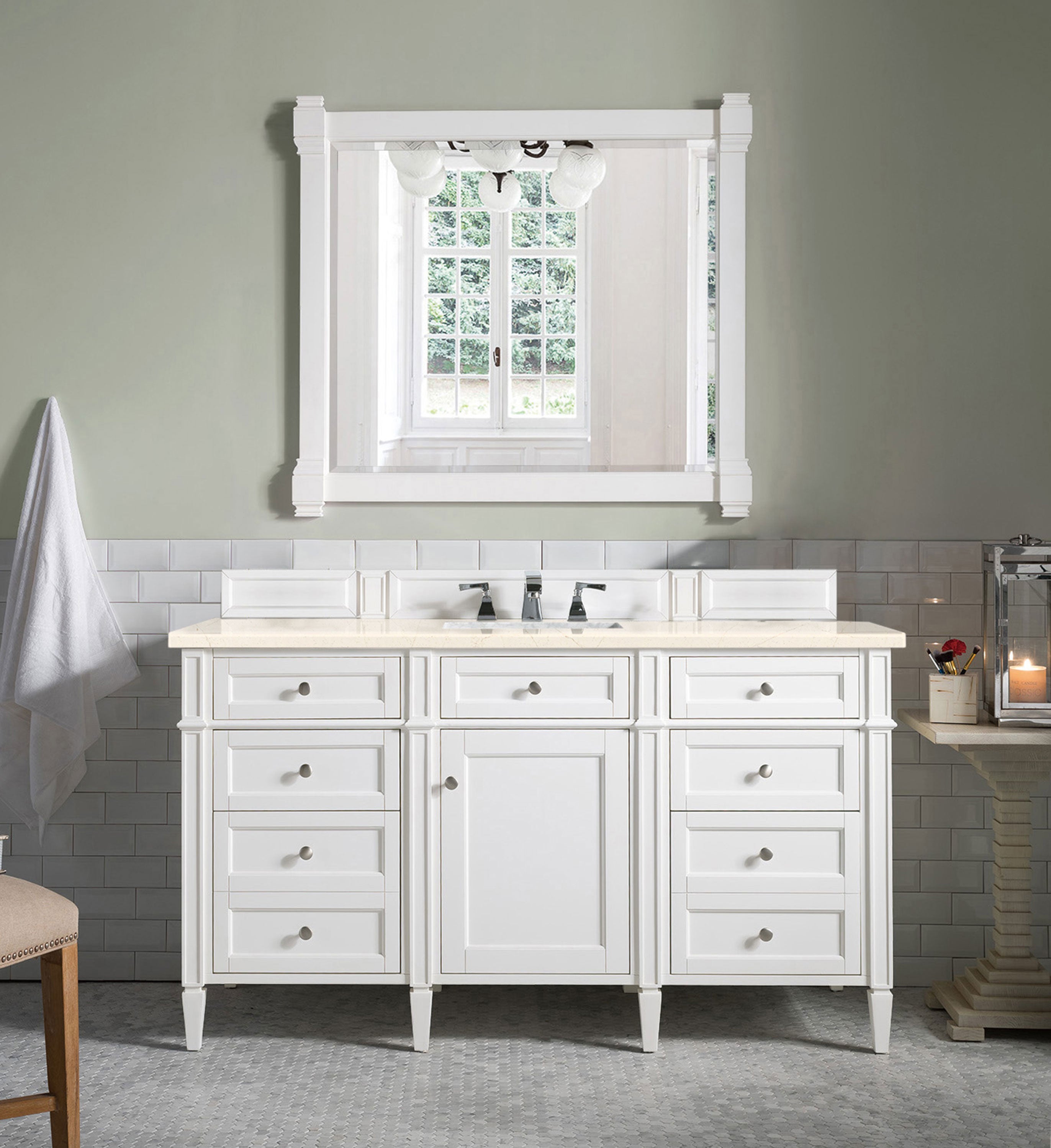 James Martin Brittany 60" Single Vanity in Bright White with 3cm Countertop