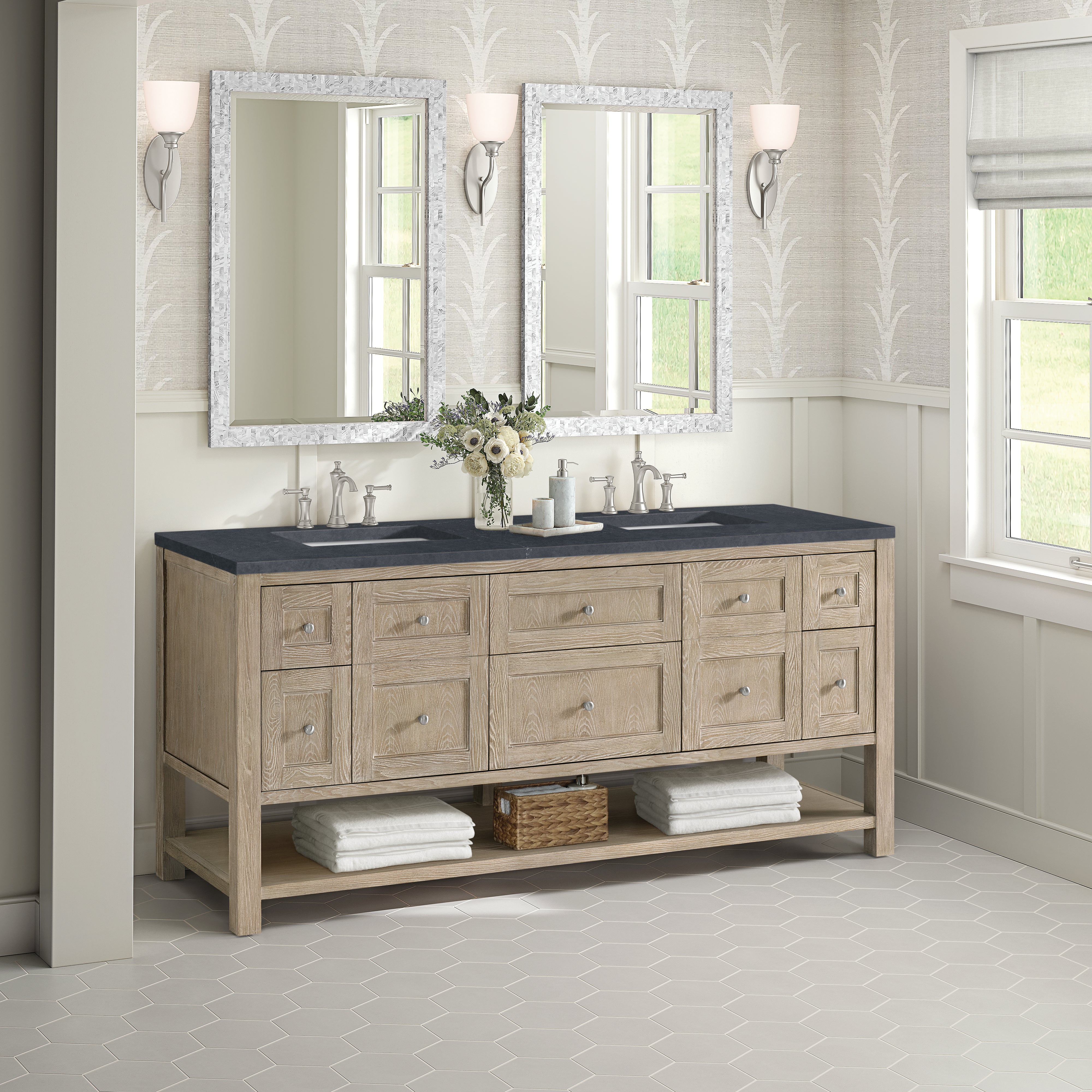 James Martin Breckenridge 72" Double Vanity in Whitewashed Oak with 3cm Countertop