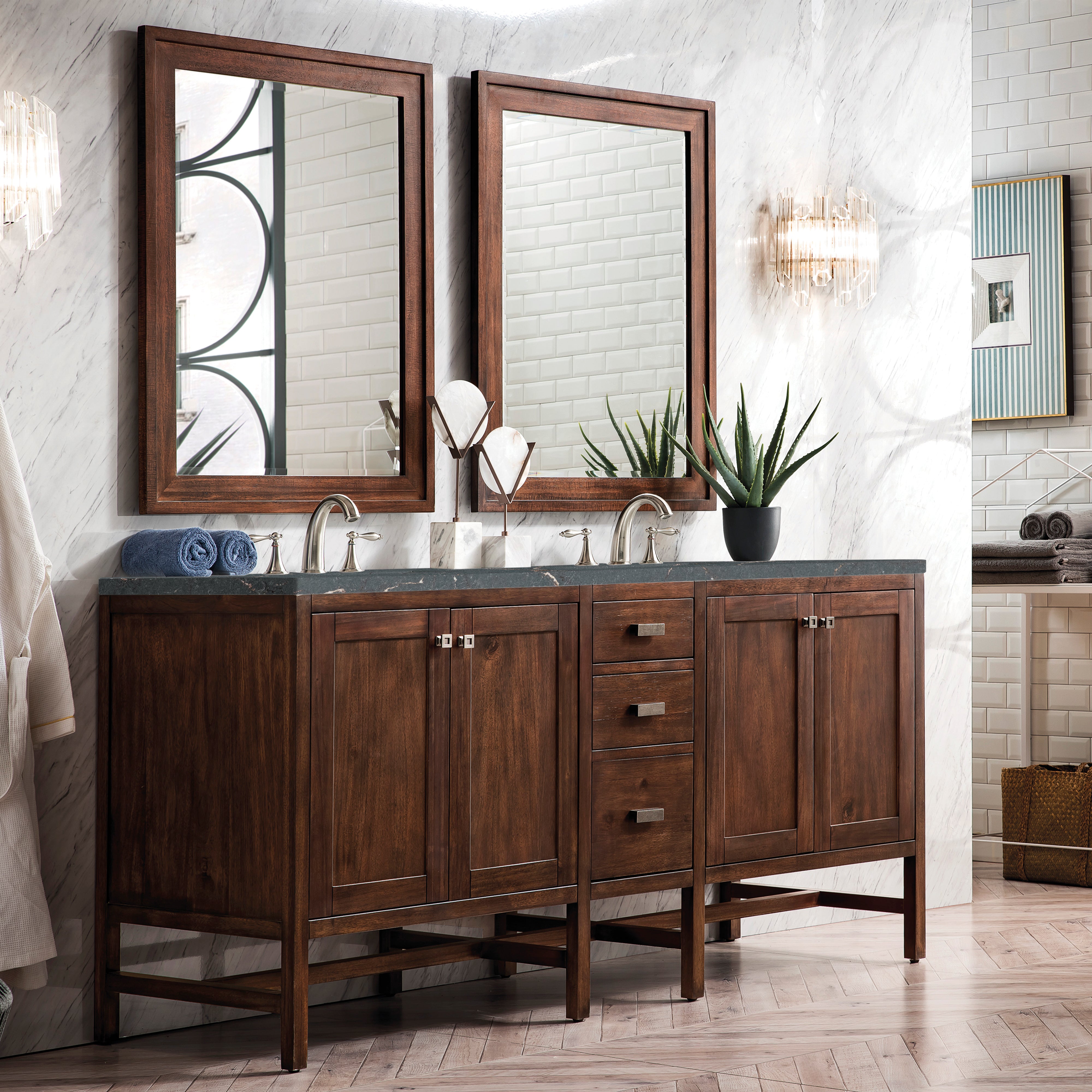 James Martin Addison 72" Double Vanity in Mid-Century Acacia with 3cm Countertop