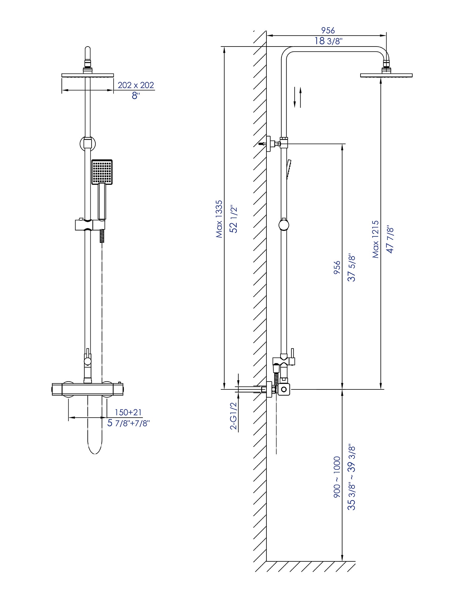 ALFI brand AB2862 Square Style Thermostatic Exposed Shower Set