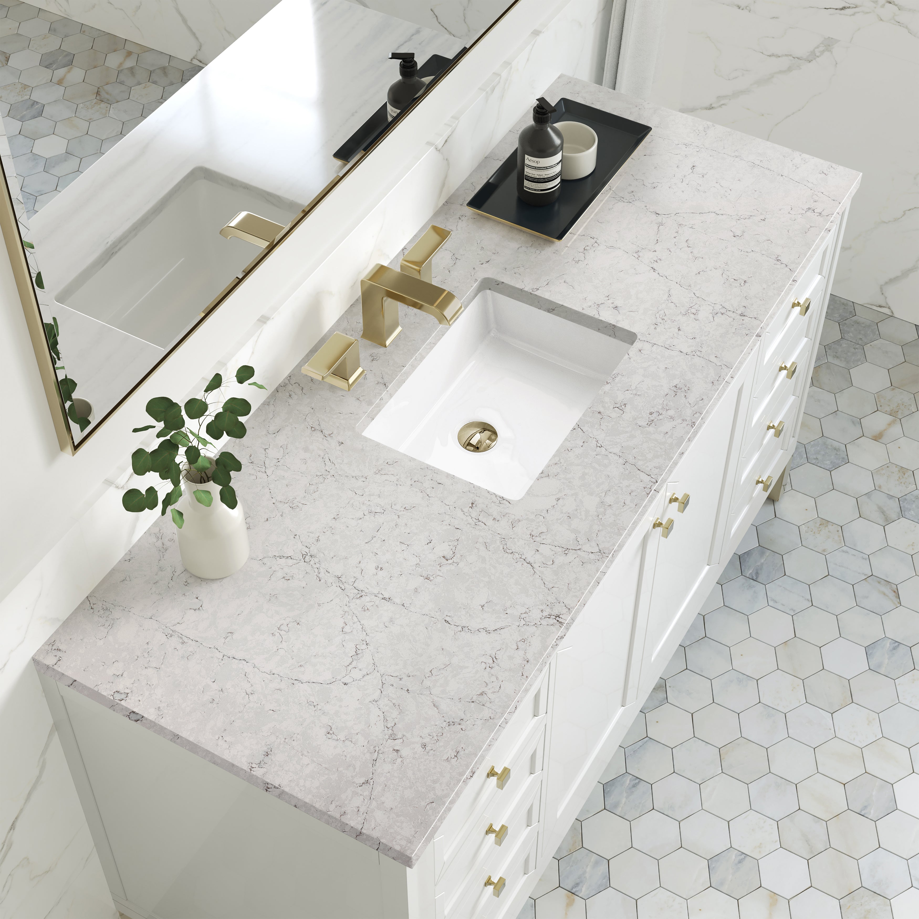 James Martin Chicago 60" Single Vanity in Glossy White with 3cm Countertop