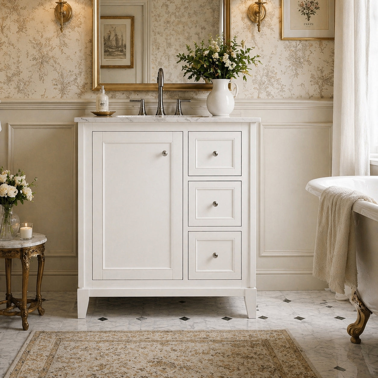 MAIDSTONE Placid 30 Inch Oak Vanity with Left Cabinet and Rectangular Undermount Sink