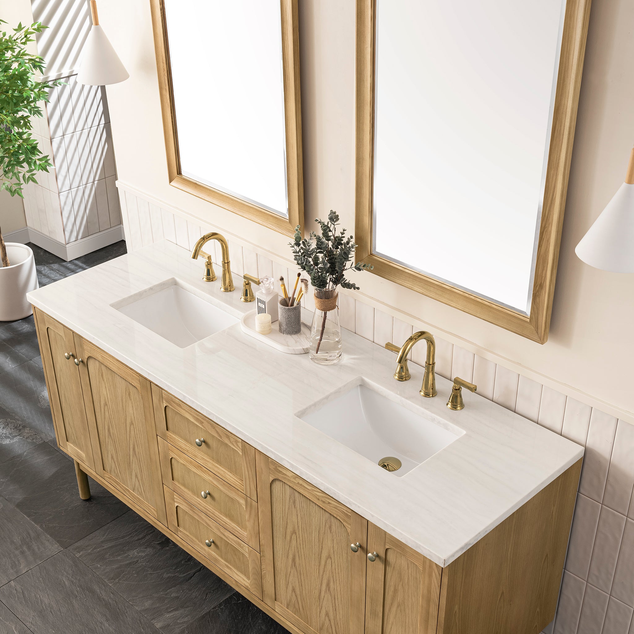 James Martin Laurent 72" Double Vanity in Light Natural Oak with 3cm Countertop