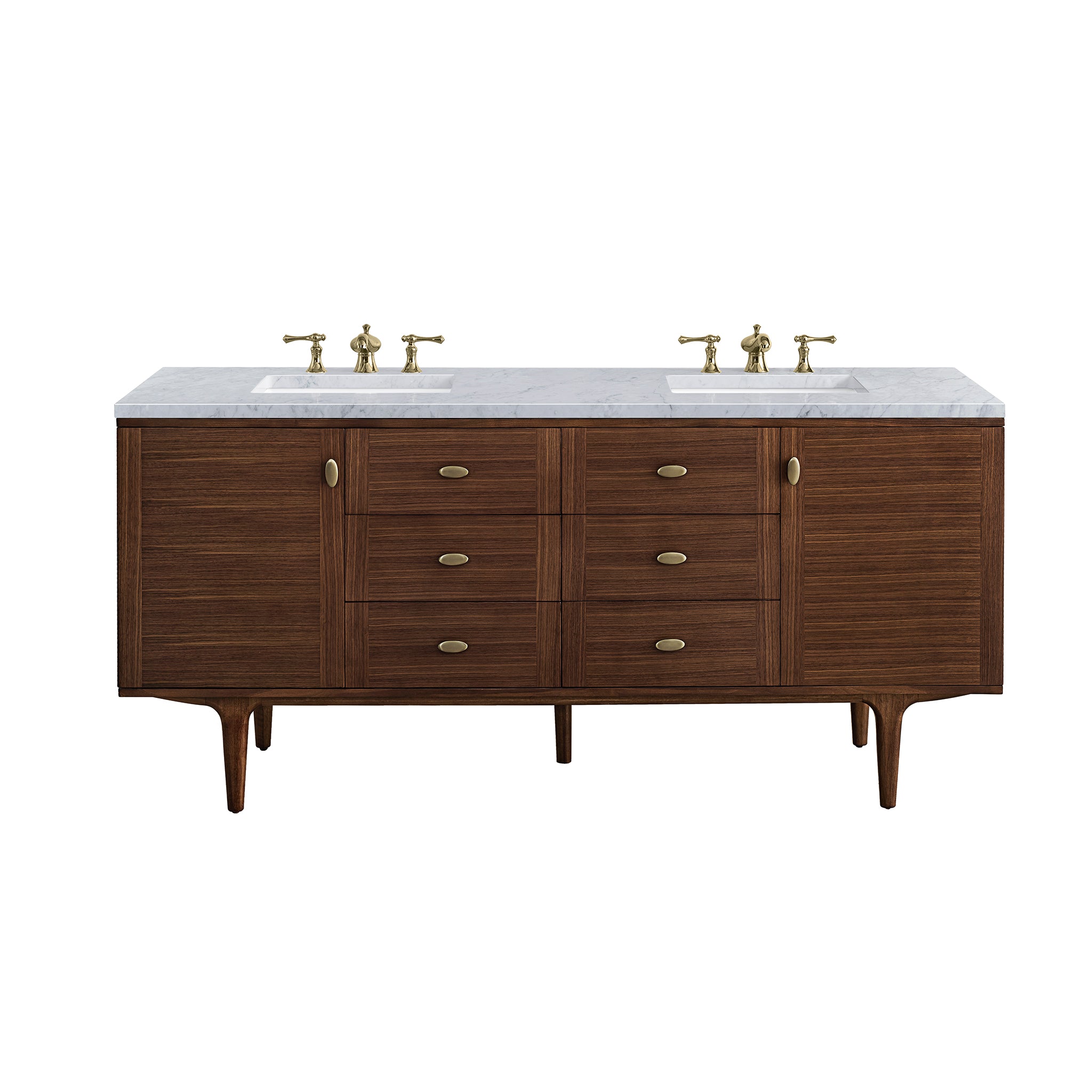 James Martin Amberly 72" Double Vanity in Mid-Century Walnut with 3cm Countertop