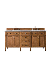 James Martin Brittany 72" Double Vanity in Saddle Brown with 3cm Countertop and FreePower Wireless Charger
