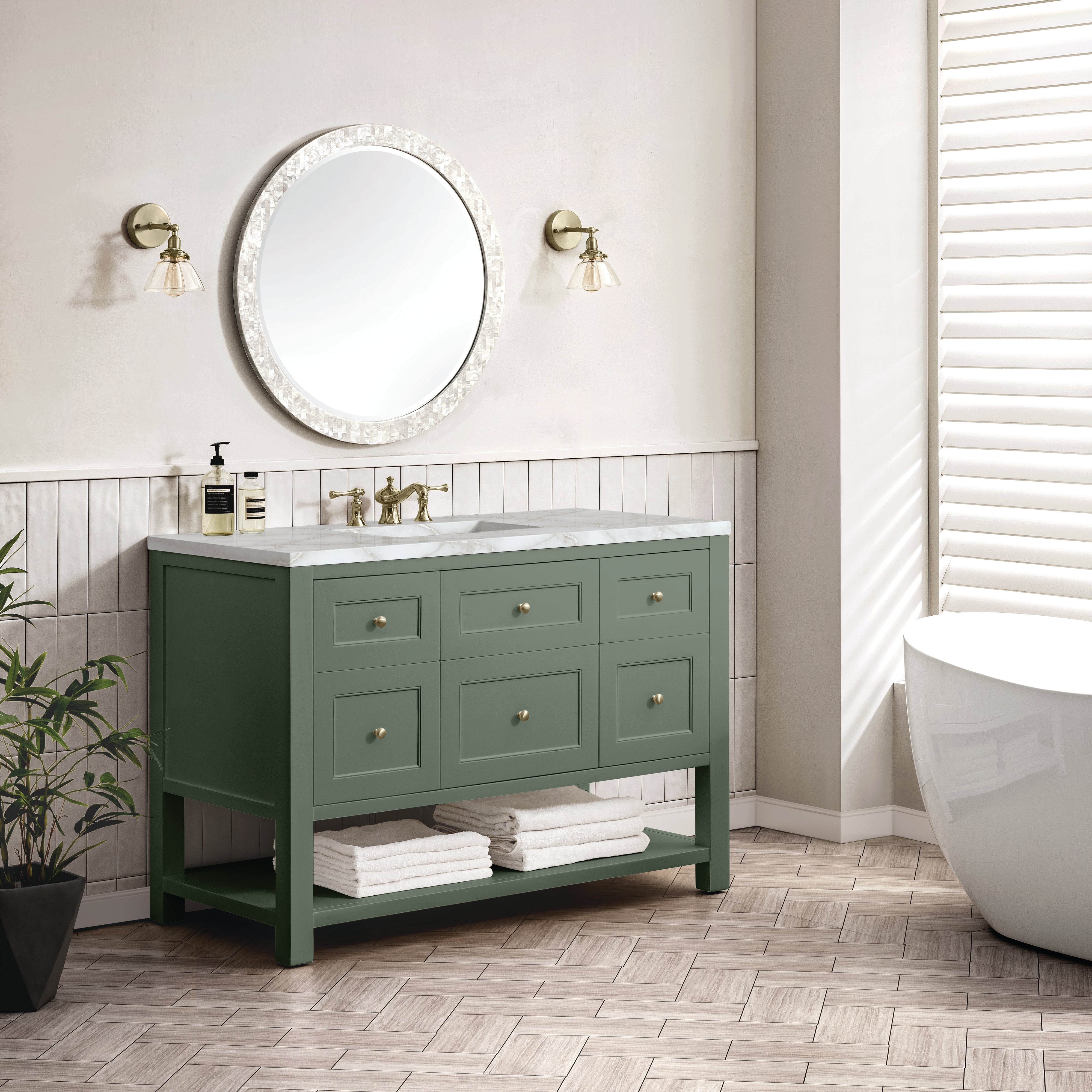 James Martin Breckenridge 48" Single Vanity in Smokey Celadon with 3cm Countertop and FreePower Wireless Charger