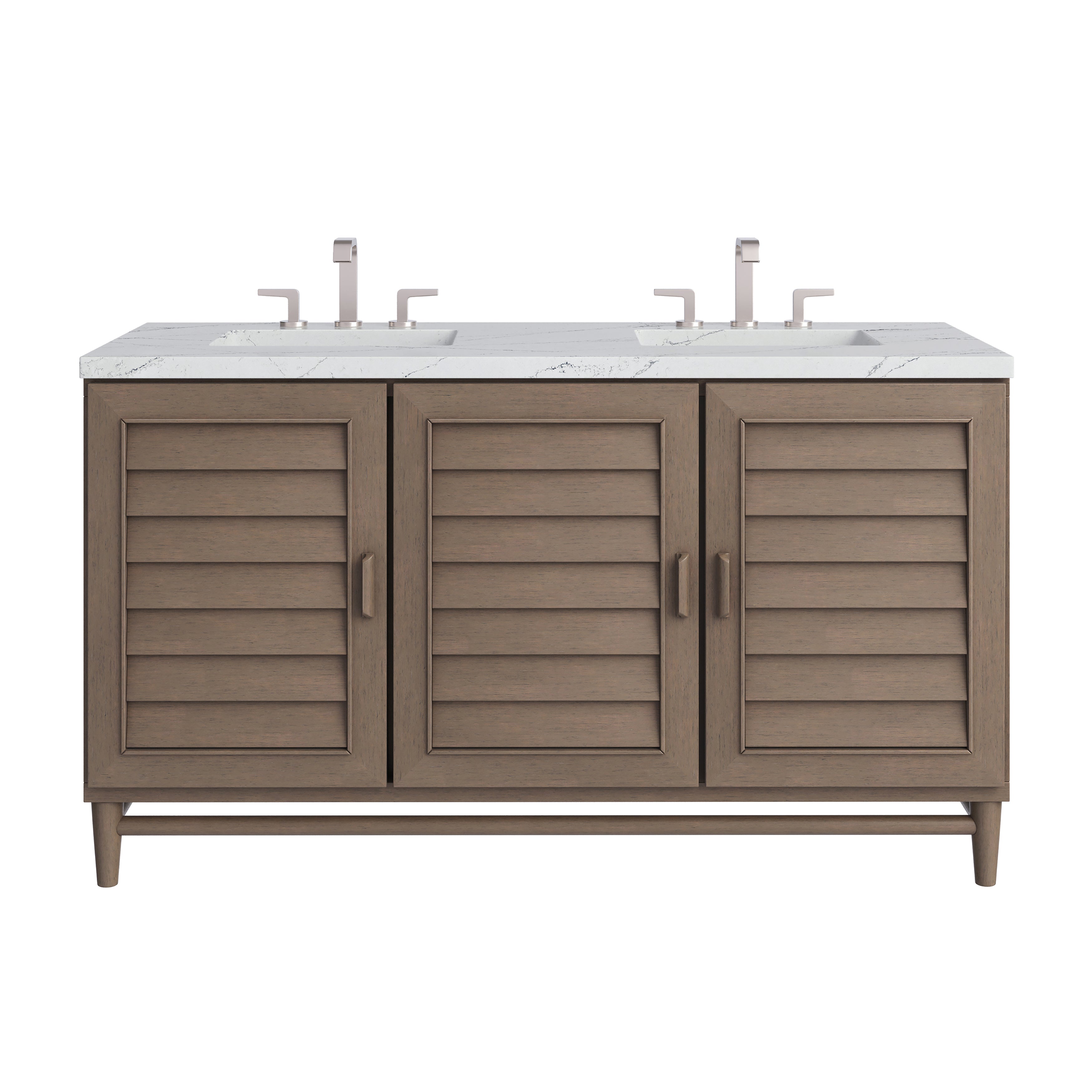 James Martin Portland 60" Double Vanity in Whitewashed Walnut with 3cm Countertop and FreePower Wireless Charger