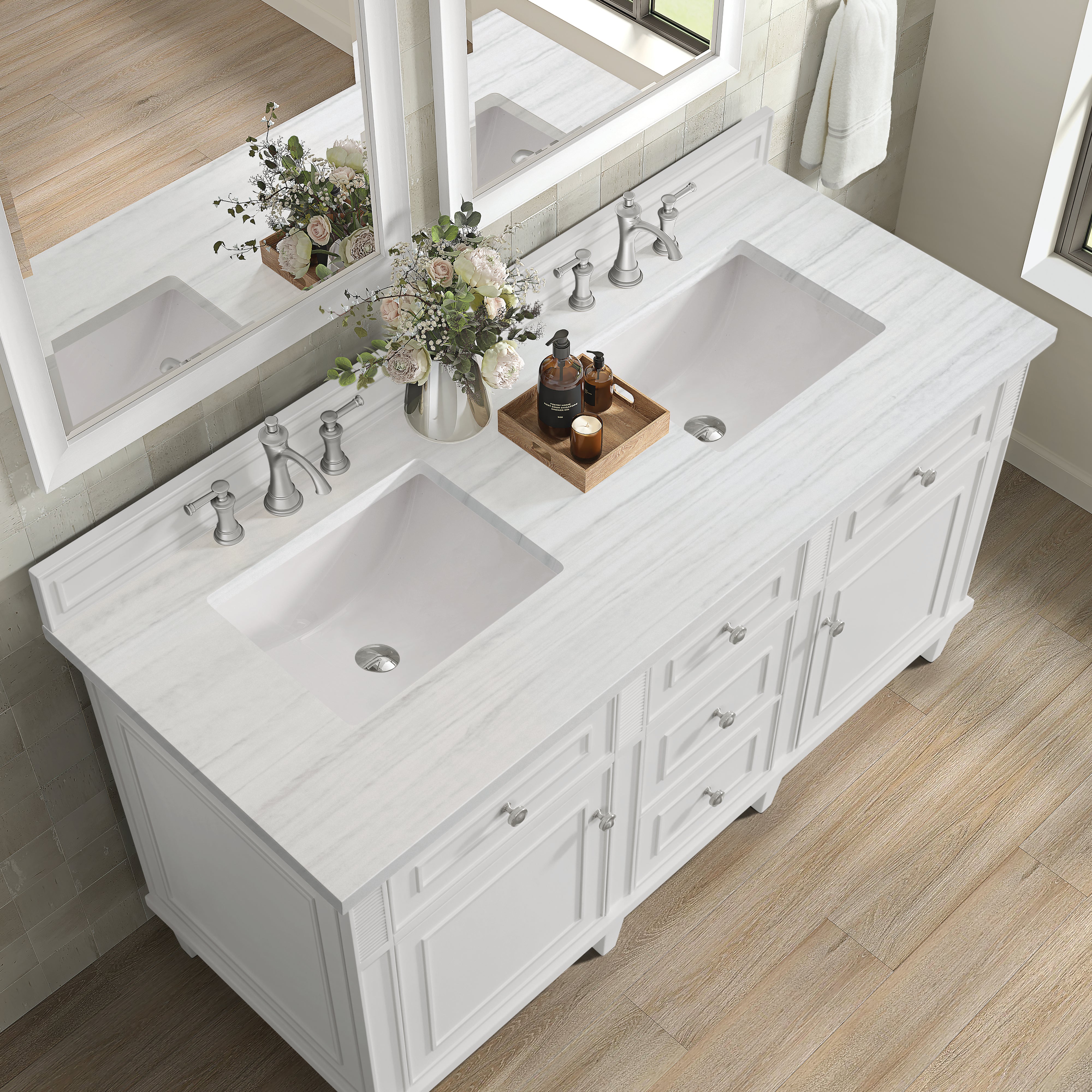 James Martin Lorelai 60" Double Vanity in Bright White with 3cm Countertop