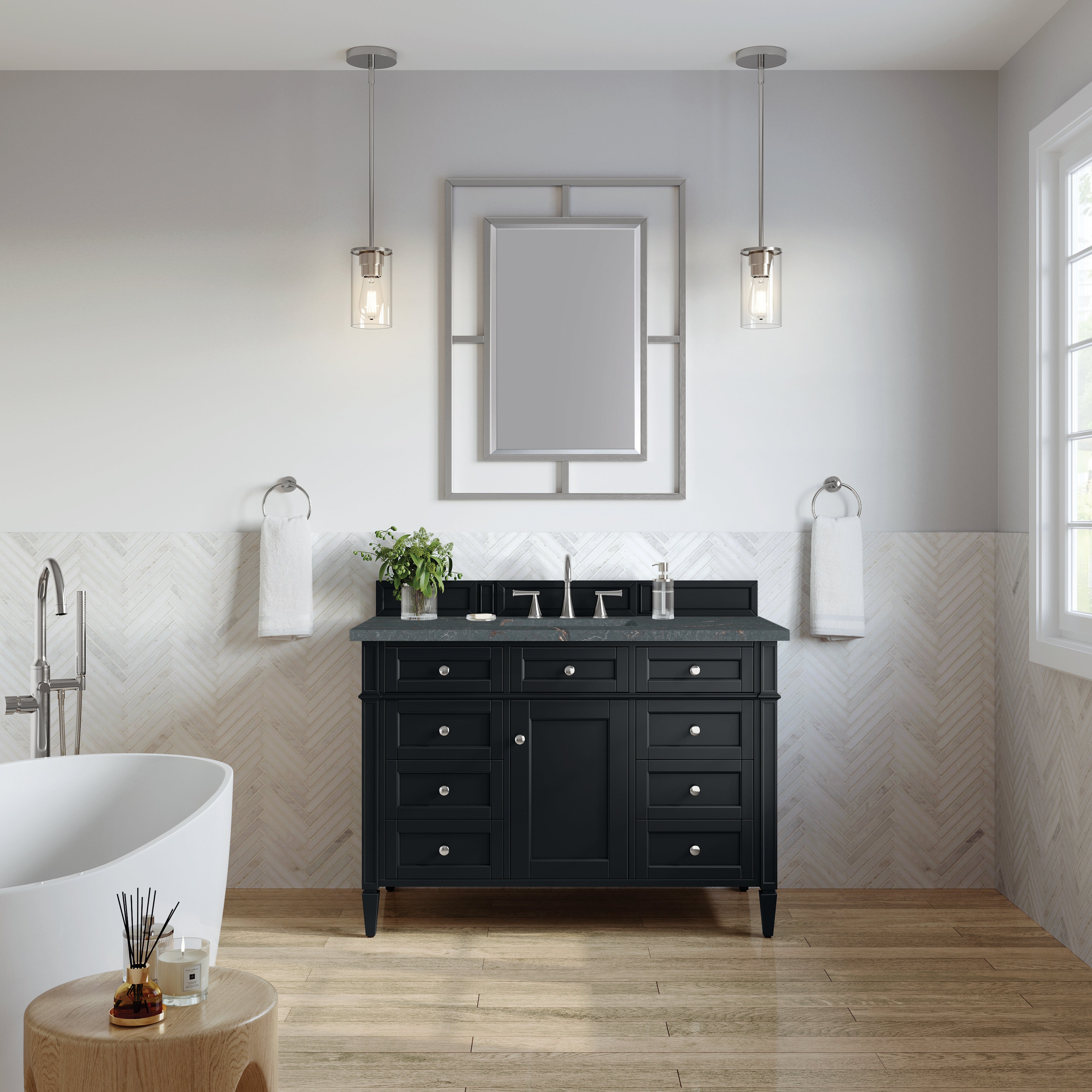 James Martin Brittany 48" Single Vanity in Black Onyx with 3cm Countertop and FreePower Wireless Charger