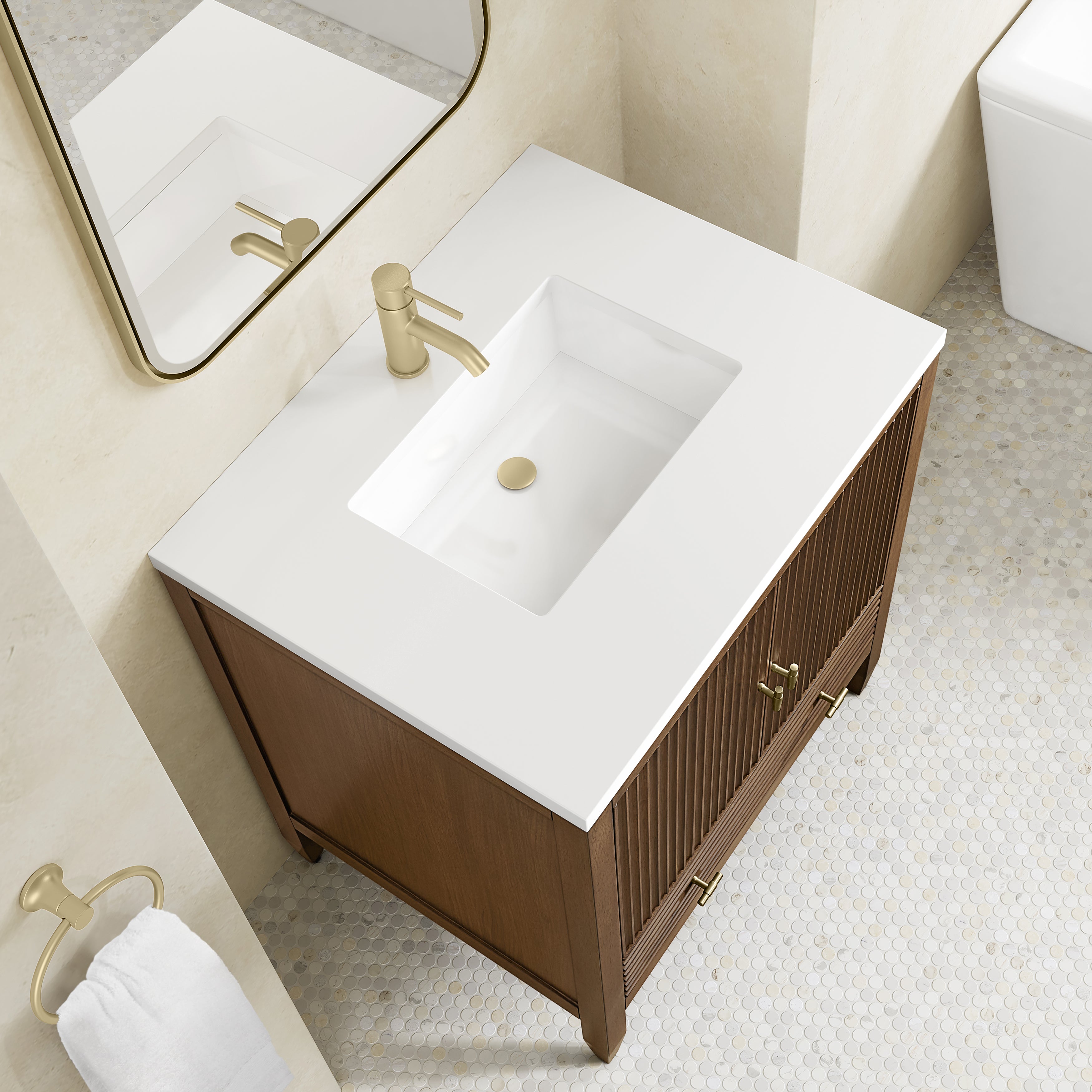 James Martin Myrrin 30" Single Vanity in Mid-Century Walnut with 3cm Countertop