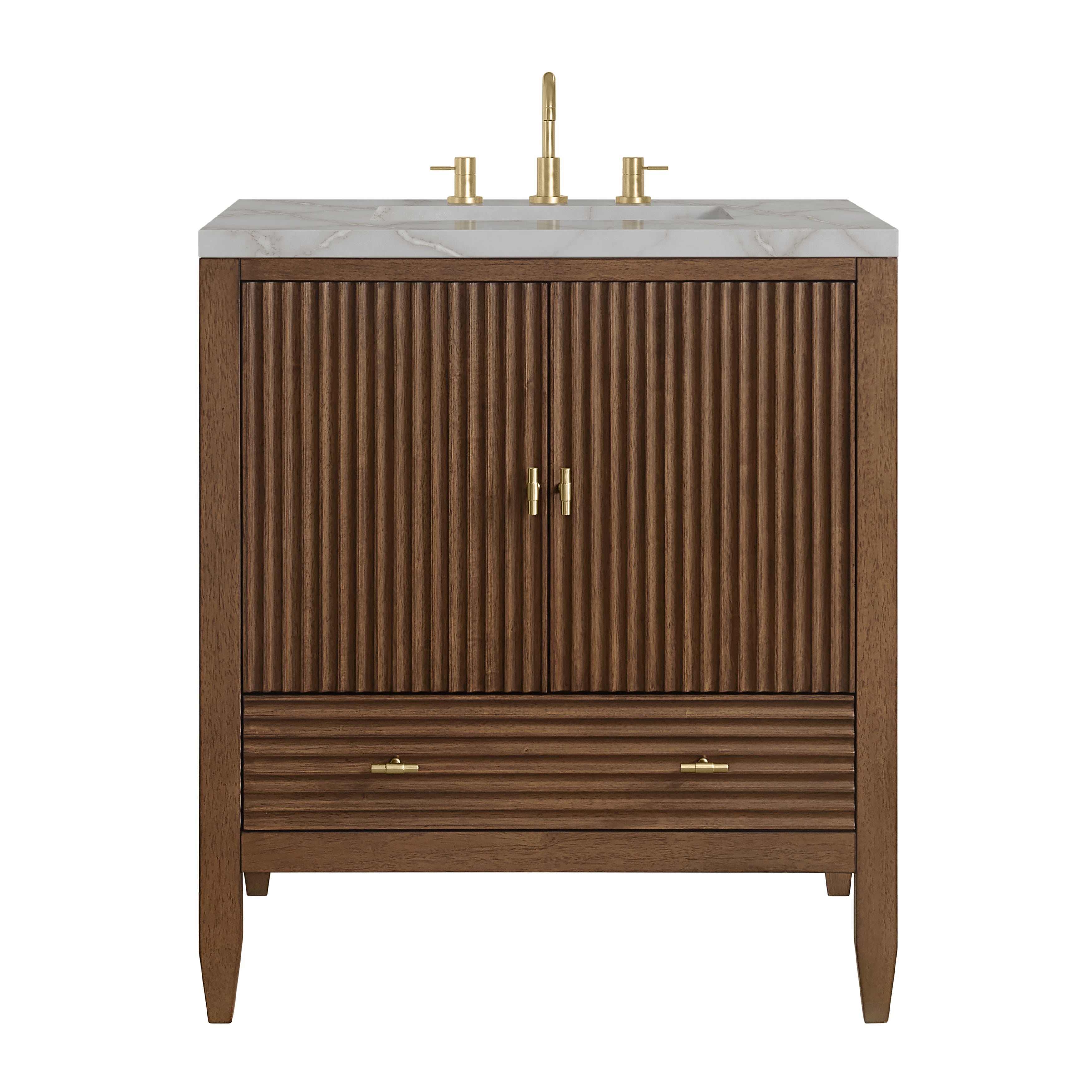 James Martin Myrrin 30" Single Vanity in Mid-Century Walnut with 3cm Countertop