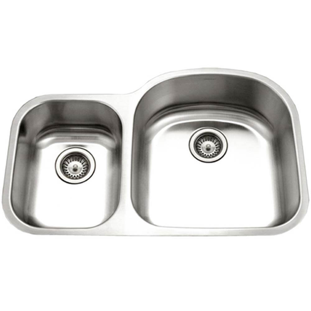 32.25" X 20.5" Stainless Steel Undermount 70/30 Double Bowl Kitchen Sink, Small Bowl Left