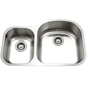 32.25" X 20.5" Stainless Steel Undermount 70/30 Double Bowl Kitchen Sink, Small Bowl Left
