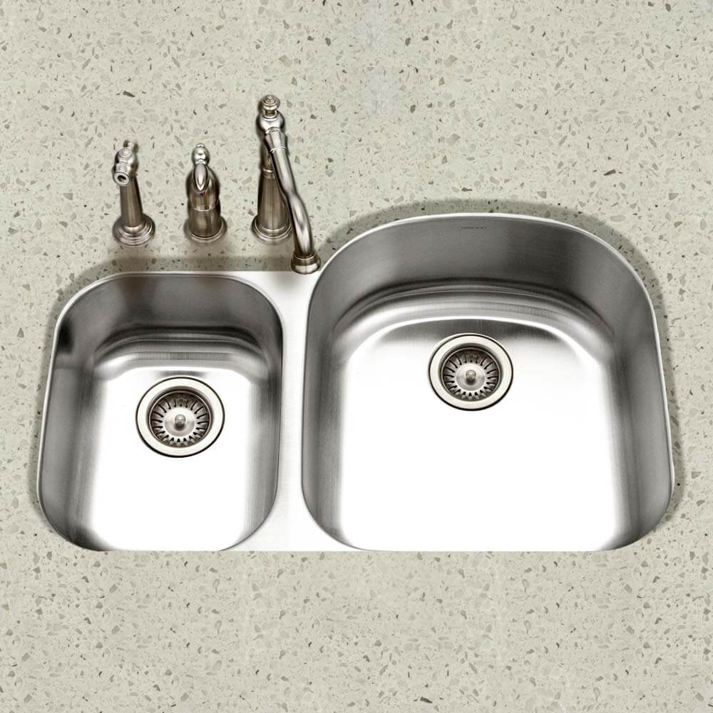 32.25" X 20.5" Stainless Steel Undermount 70/30 Double Bowl Kitchen Sink, Small Bowl Left
