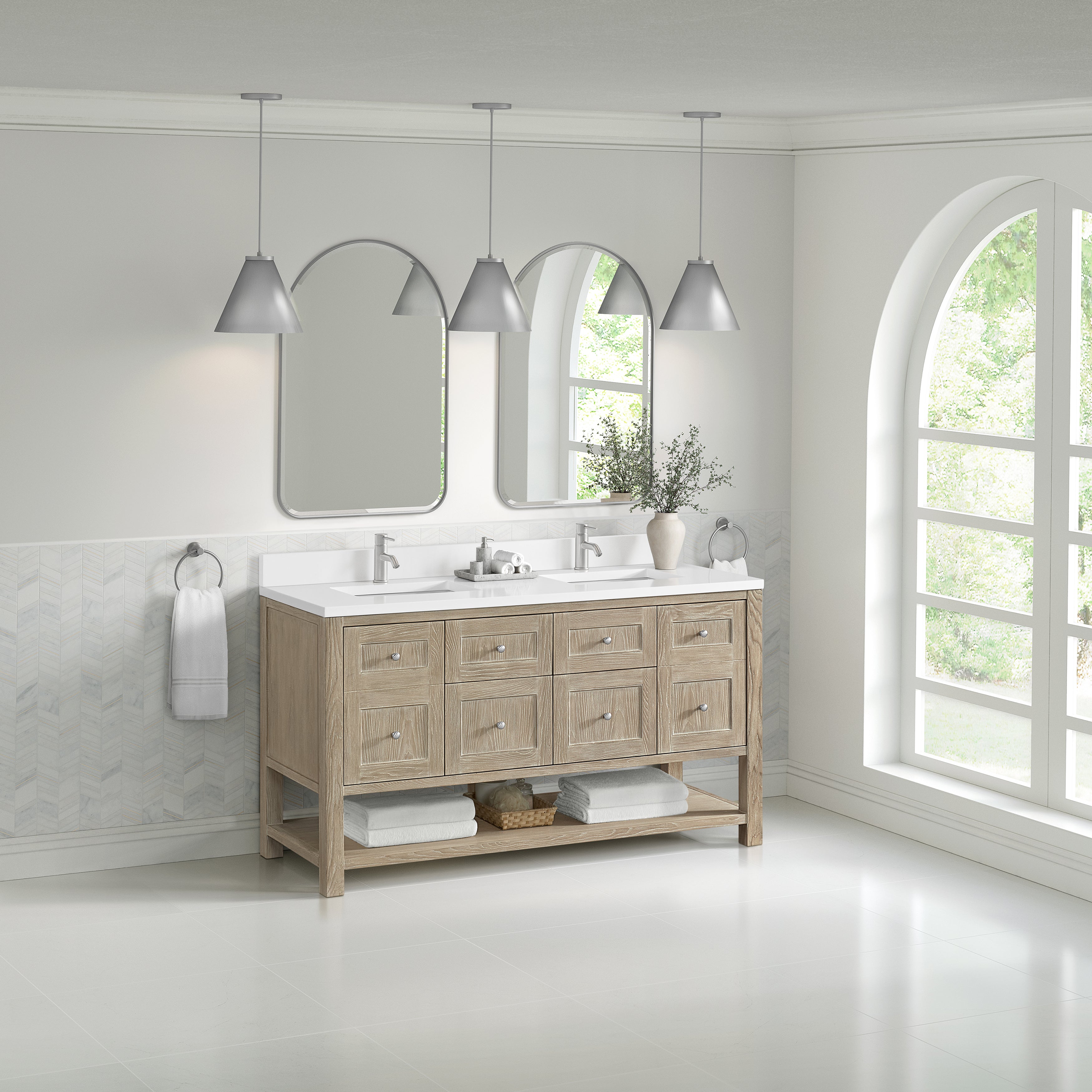James Martin Breckenridge 60" Double Vanity in Whitewashed Oak with 3cm Countertop