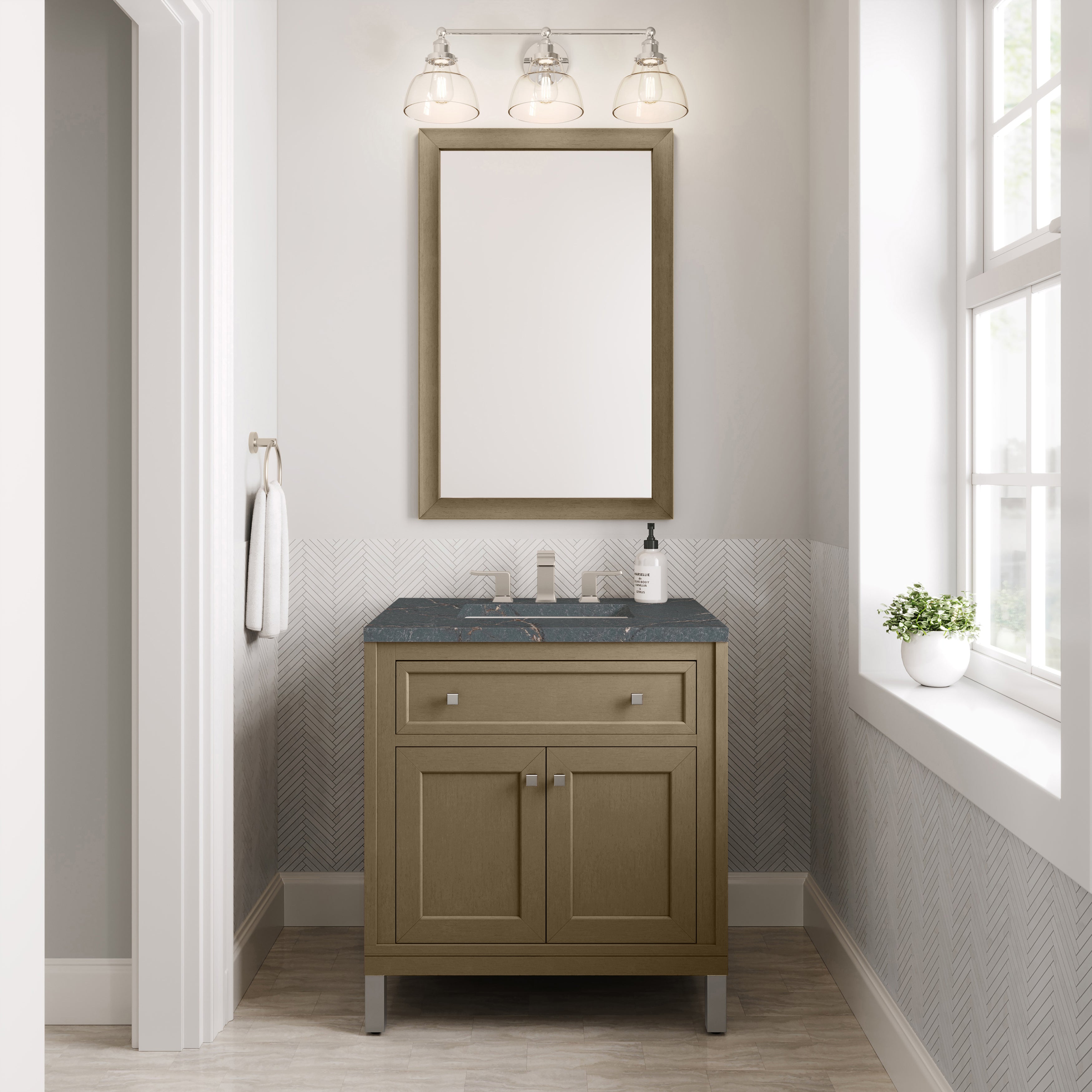 James Martin Chicago 30" Single Vanity in Walnut Whisper with 3cm Countertop