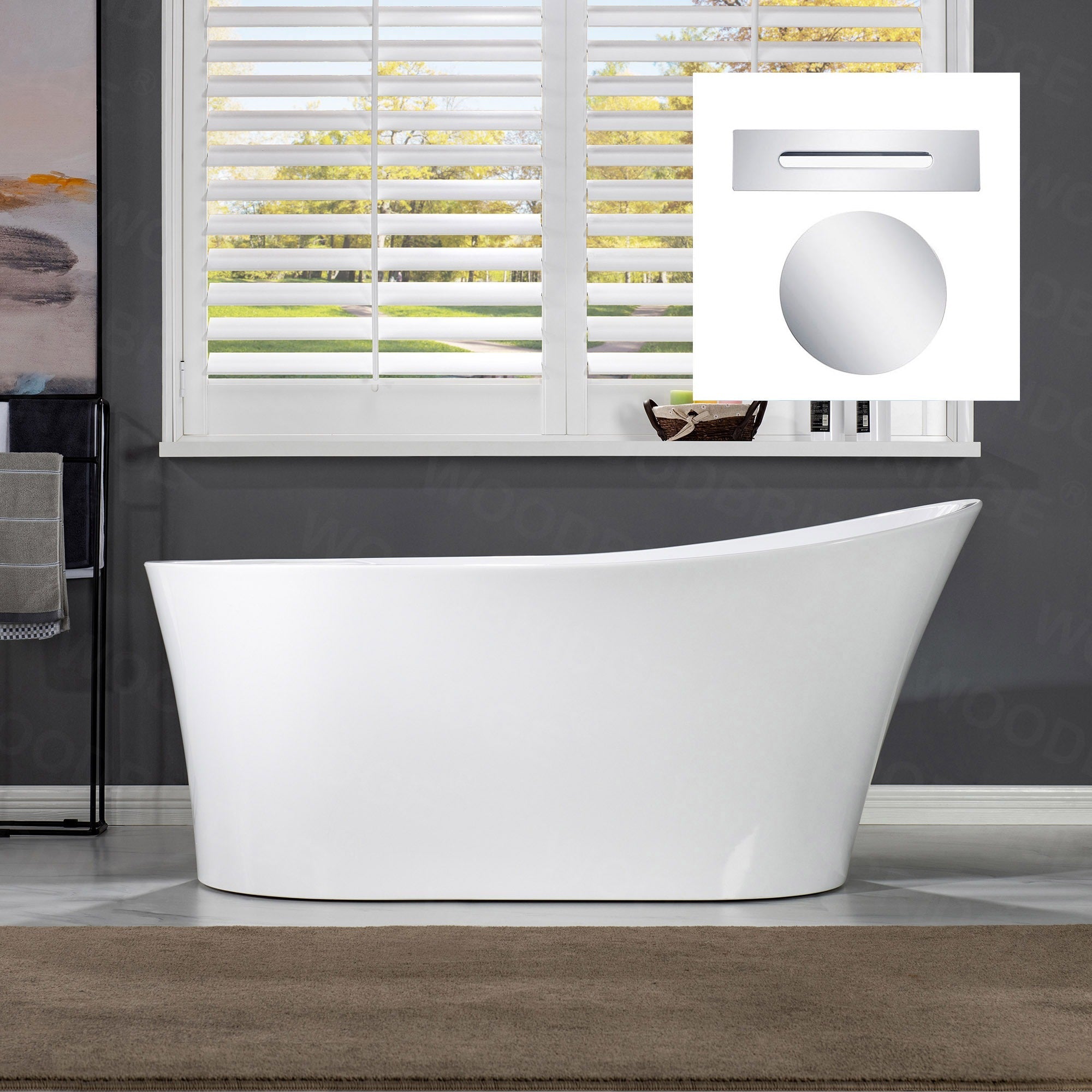 WOODBRIDGE 67" Acrylic Freestanding Bathtub Contemporary Soaking Tub with with Drain & Overflow, B0084
