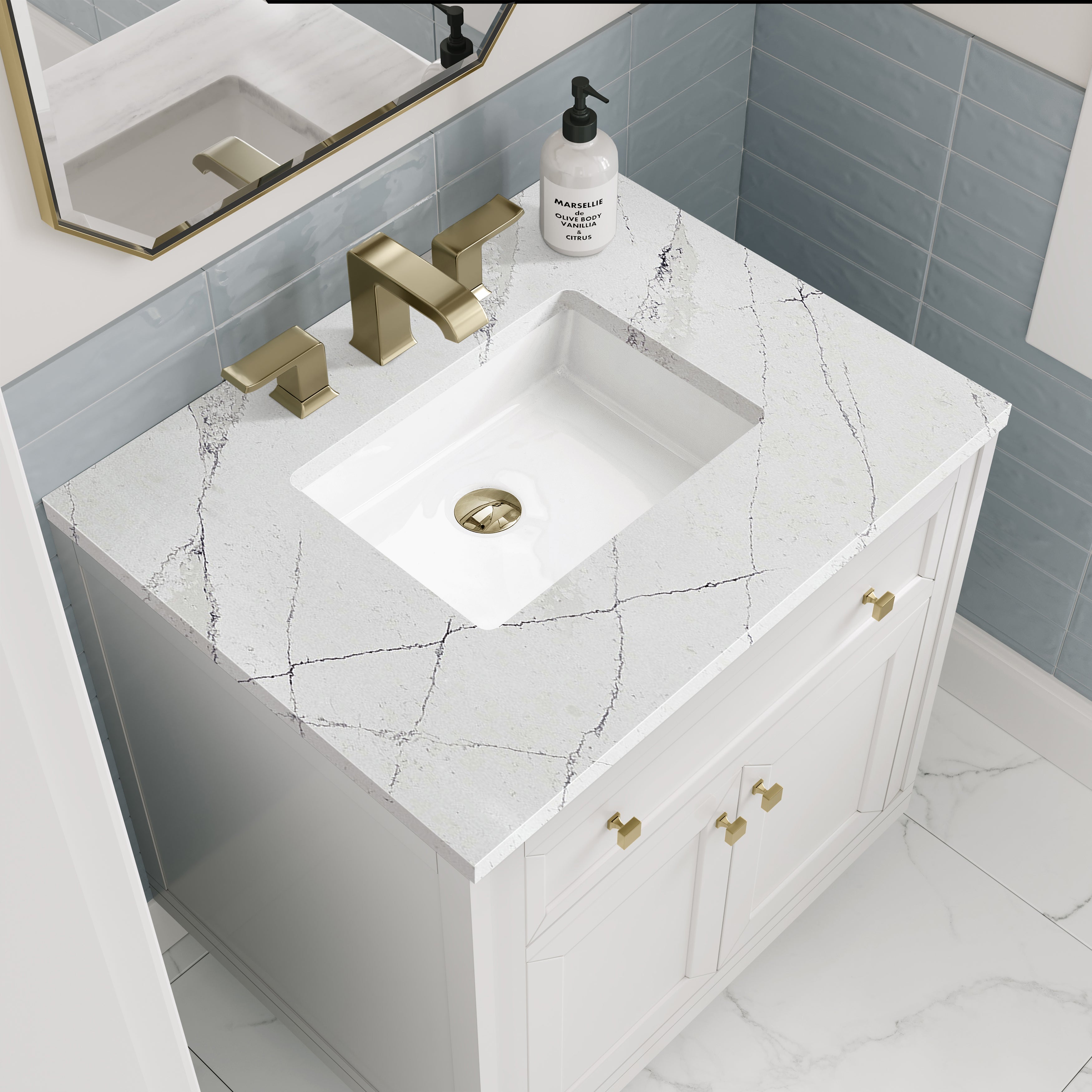 James Martin Chicago 30" Single Vanity in Glossy White with 3cm Countertop