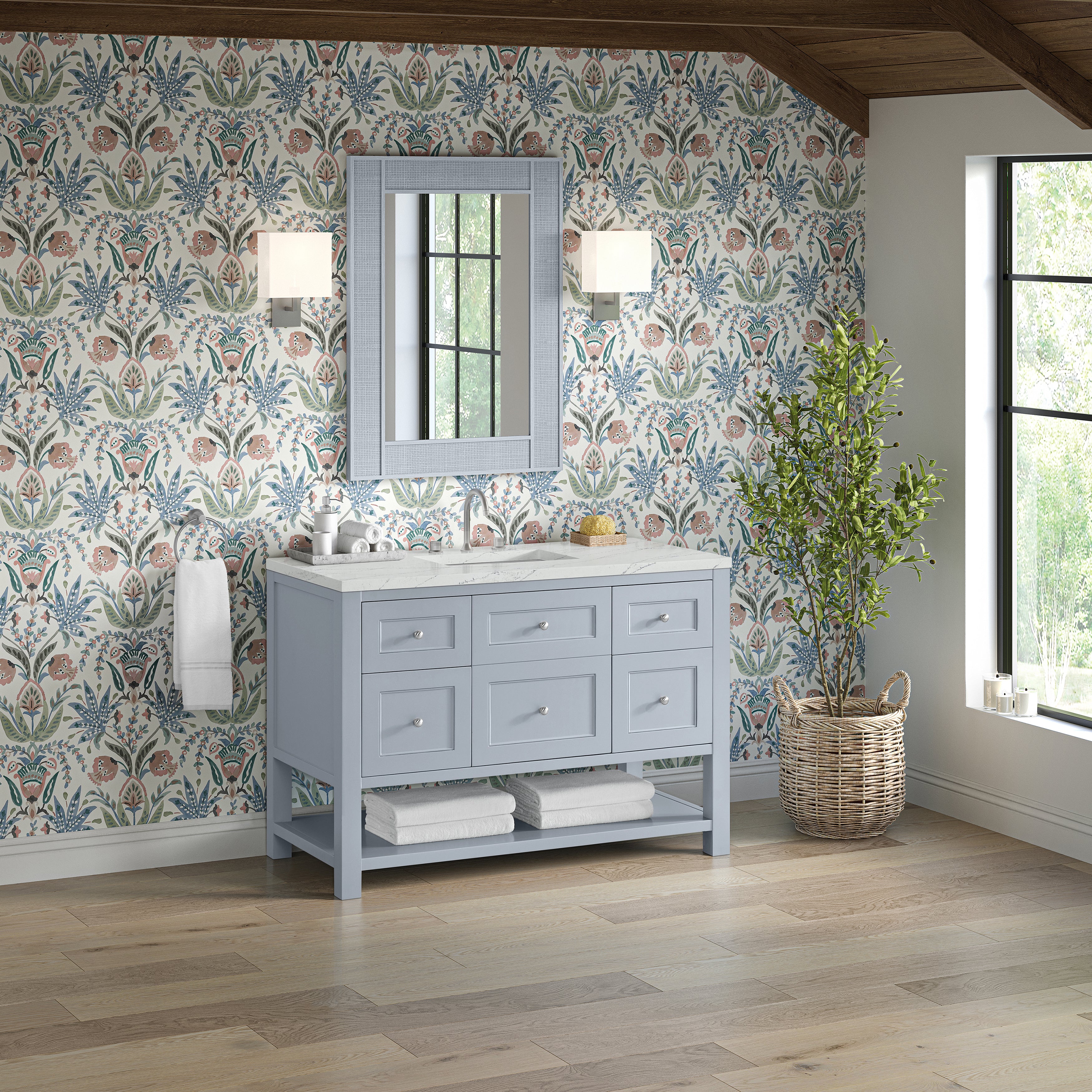 James Martin Breckenridge 48" Single Vanity in Serenity Blue with 3cm Countertop and FreePower Wireless Charger