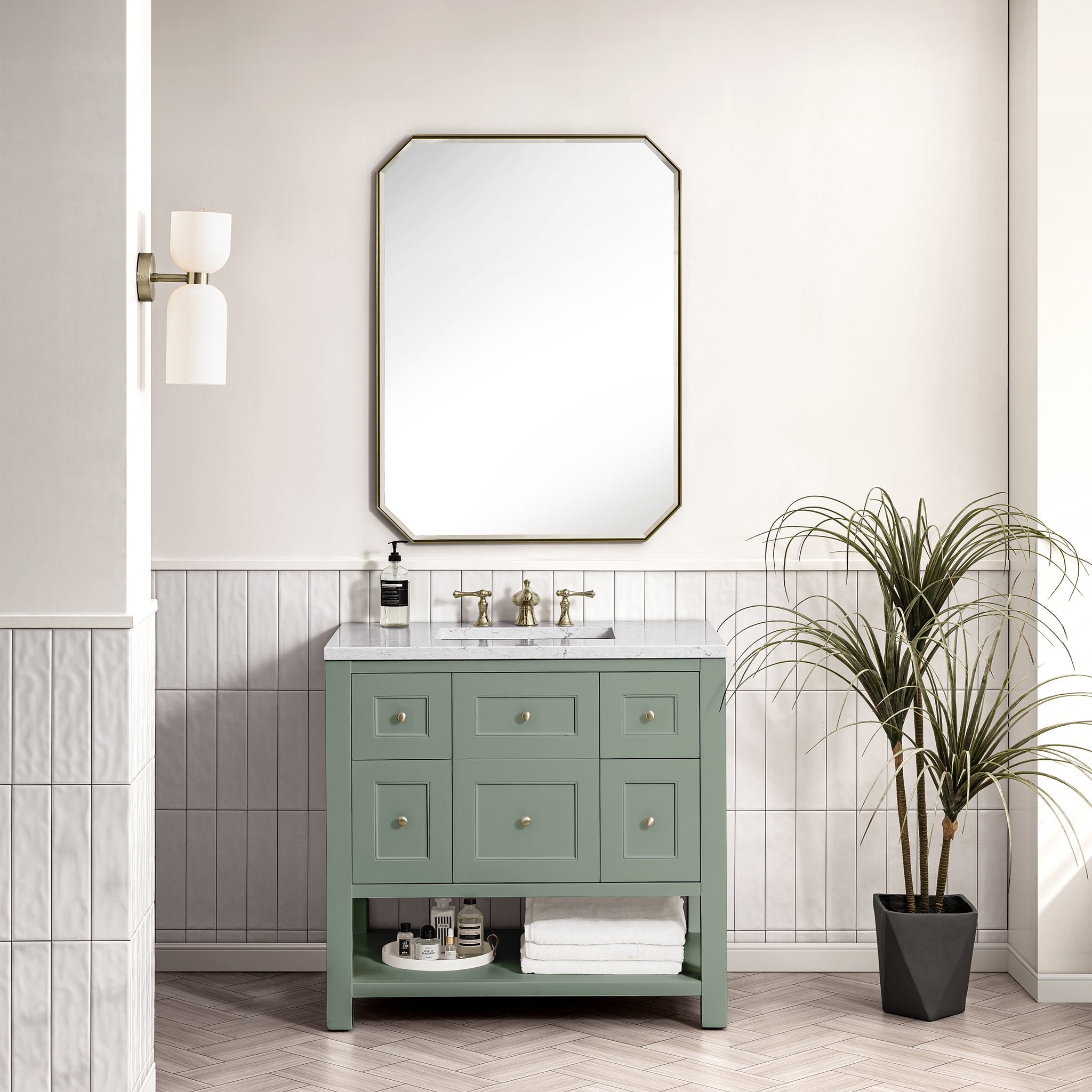 James Martin Breckenridge 36" Single Vanity in Smokey Celadon with 3cm Countertop