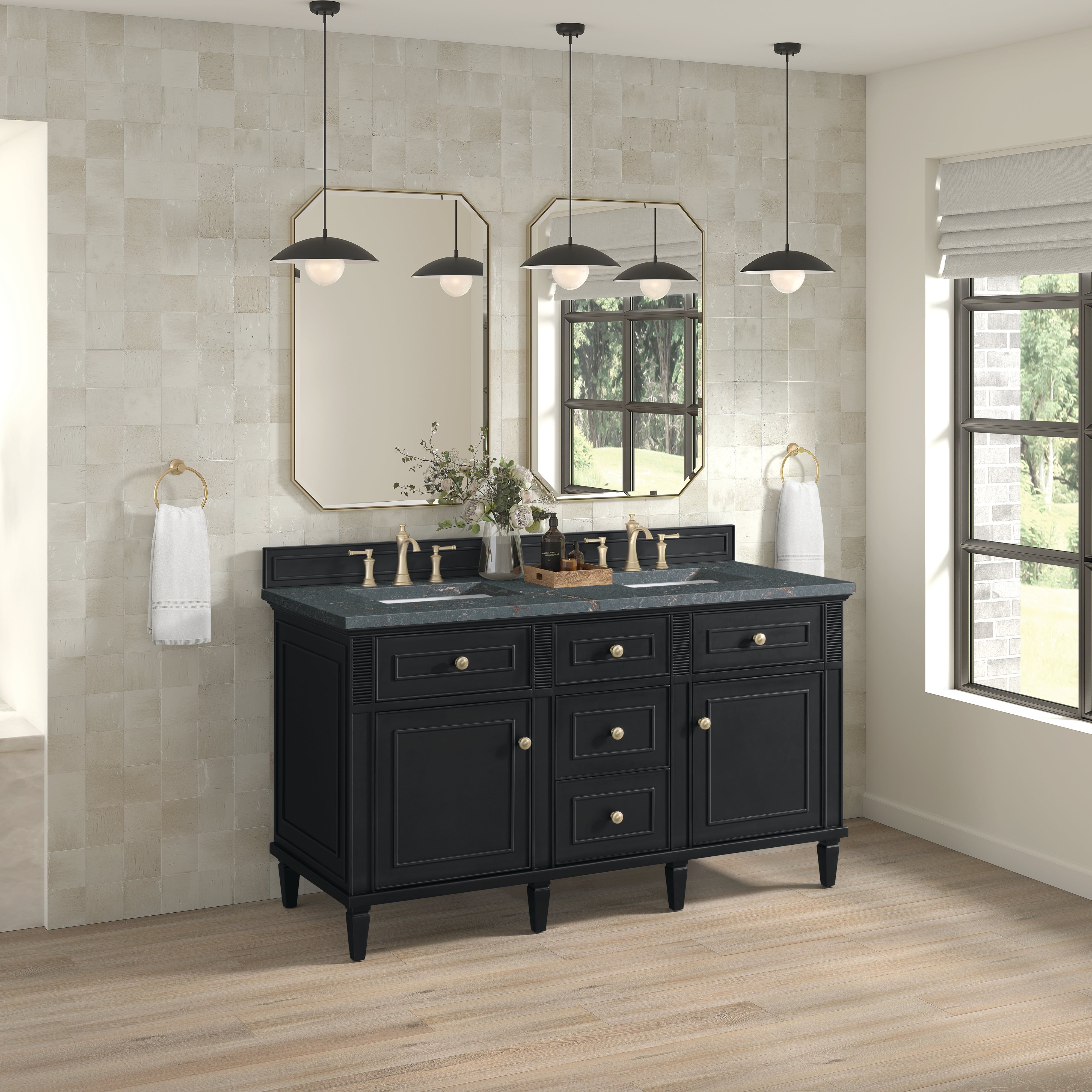 James Martin Lorelai 60" Double Vanity in Black Onyx with 3cm Countertop