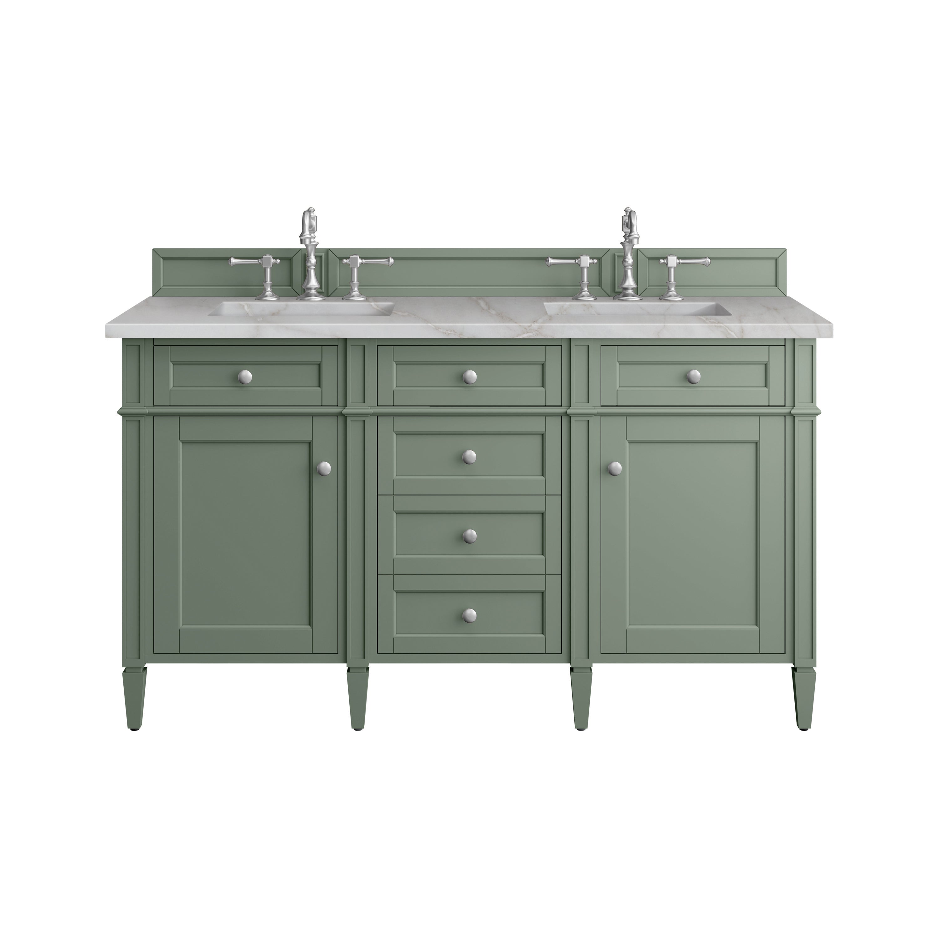 James Martin Brittany 60" Double Vanity in Smokey Celadon with 3cm Countertop and FreePower Wireless Charger