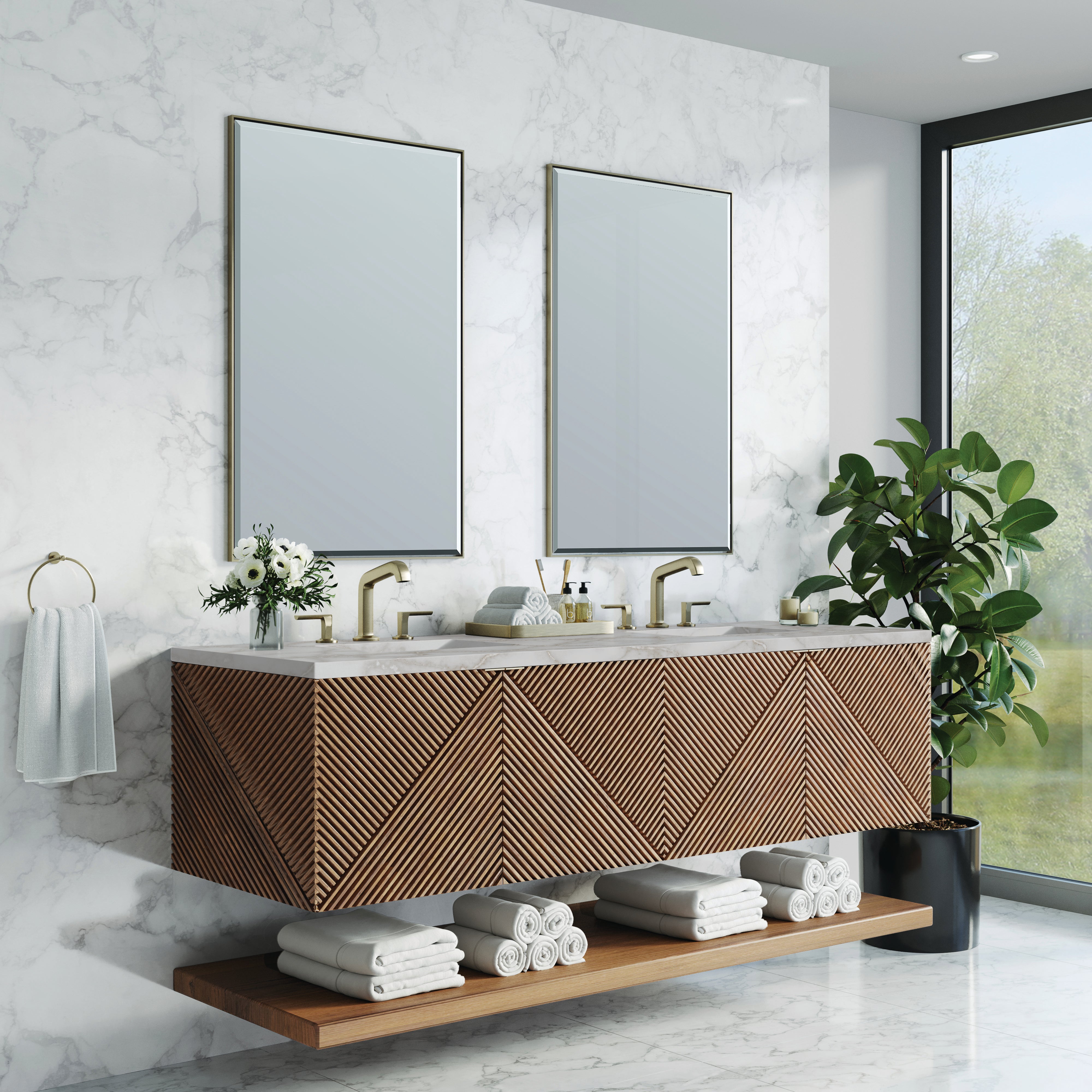 James Martin Marcello 72" Double Vanity in Chestnut with 3cm Countertop and FreePower Wireless Charger