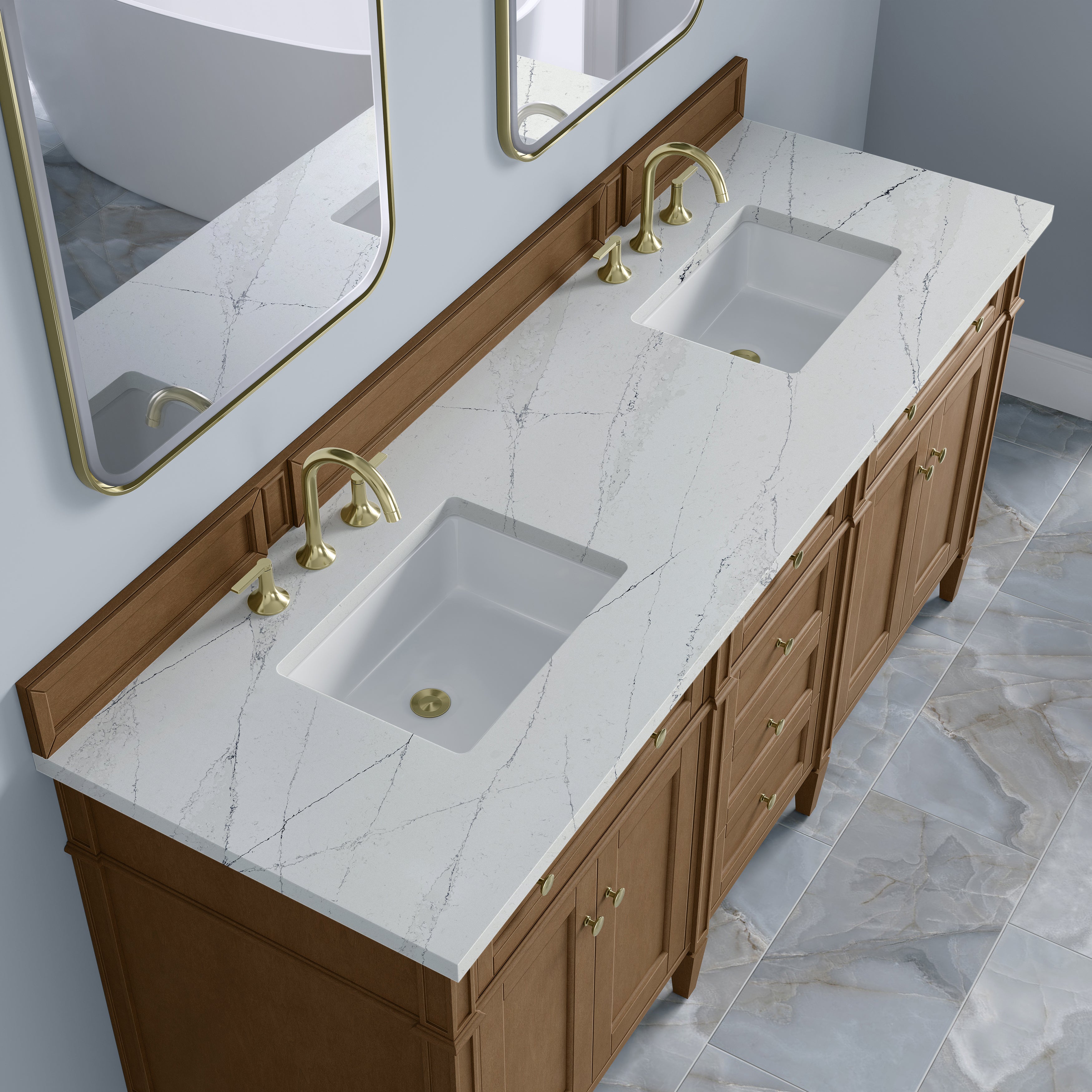 James Martin Brittany 72" Double Vanity in Pecan with 3cm Countertop