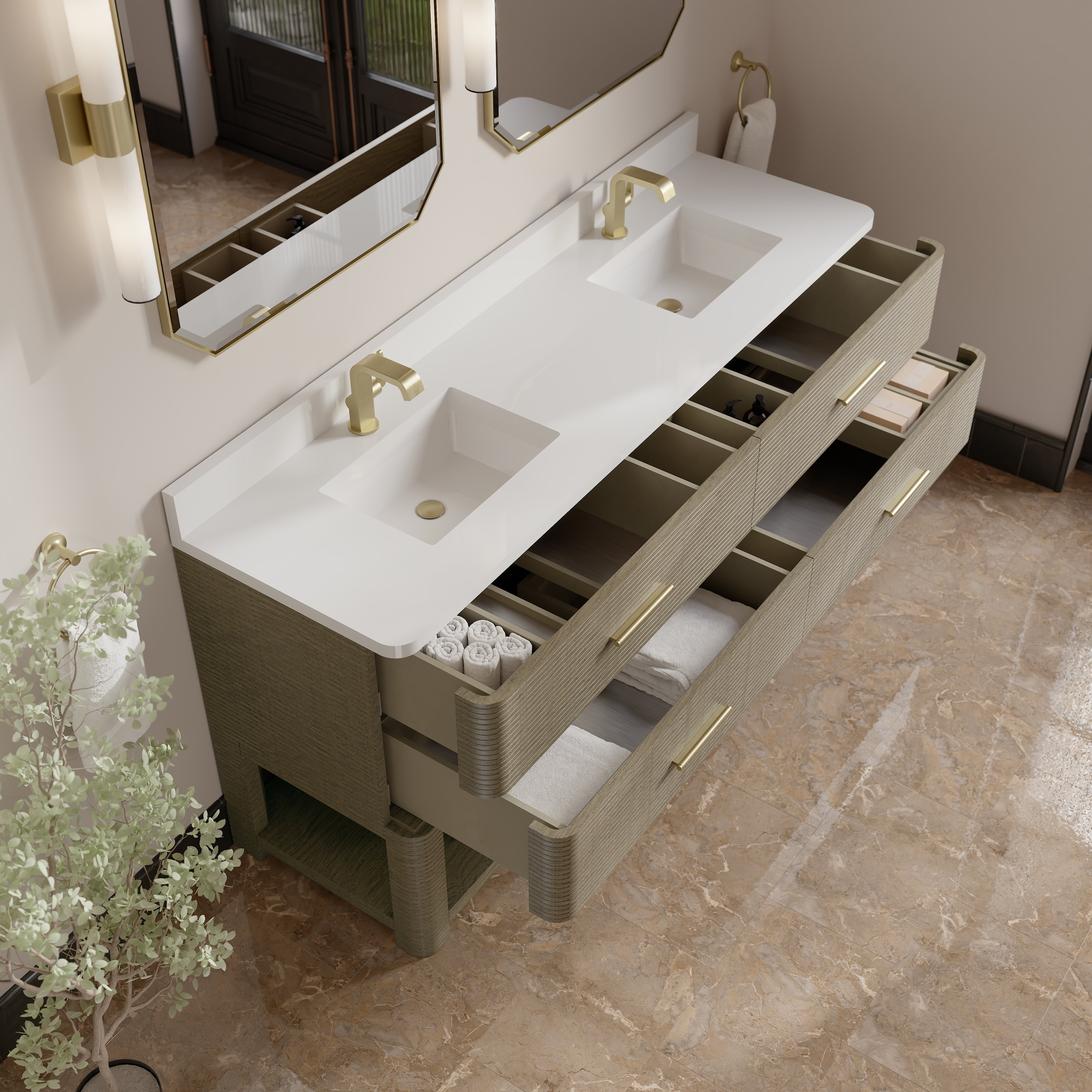 James Martin Lucian 72" Double Vanity in Pebble Oak with 3cm Countertop