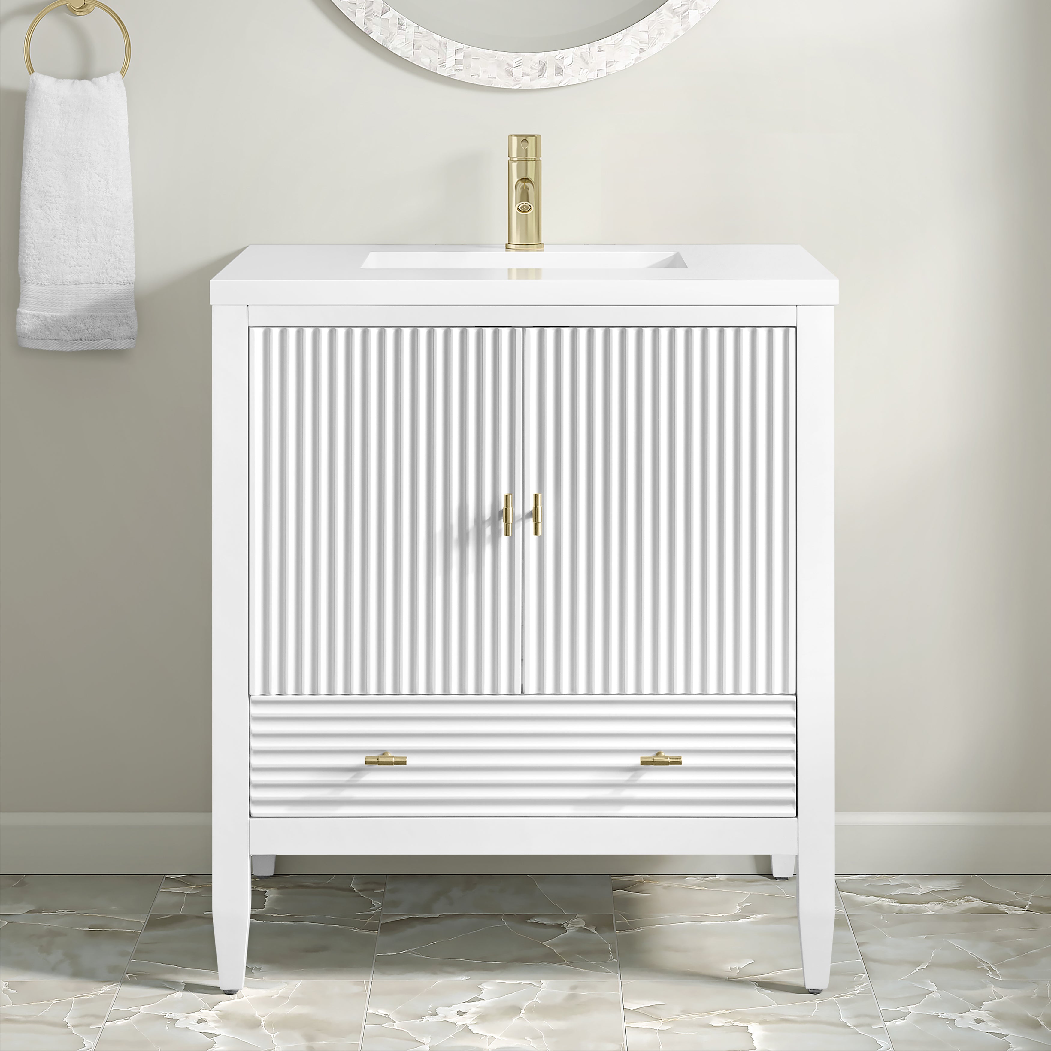 James Martin Myrrin 30" Single Vanity in Bright White with 3cm Countertop
