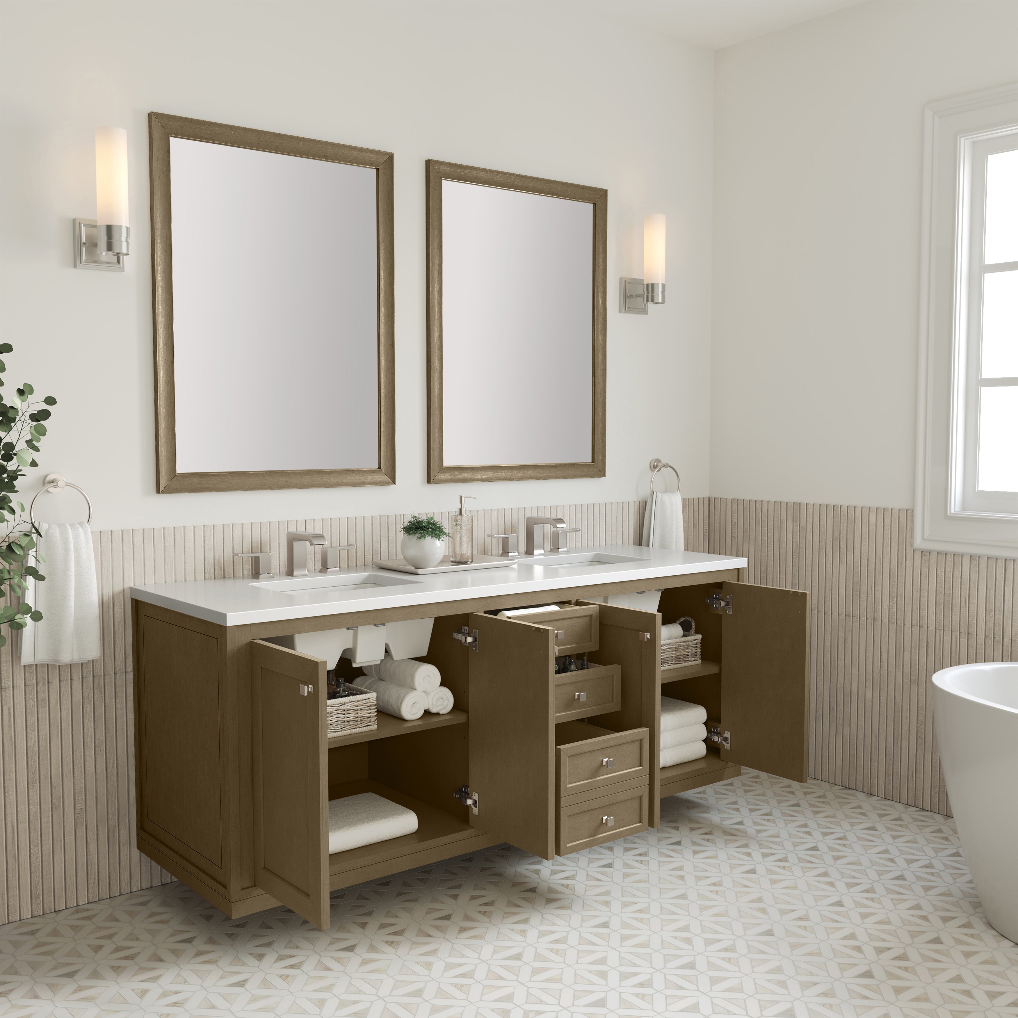 James Martin Chicago 72" Double Vanity in Walnut Whisper with 3cm Countertop